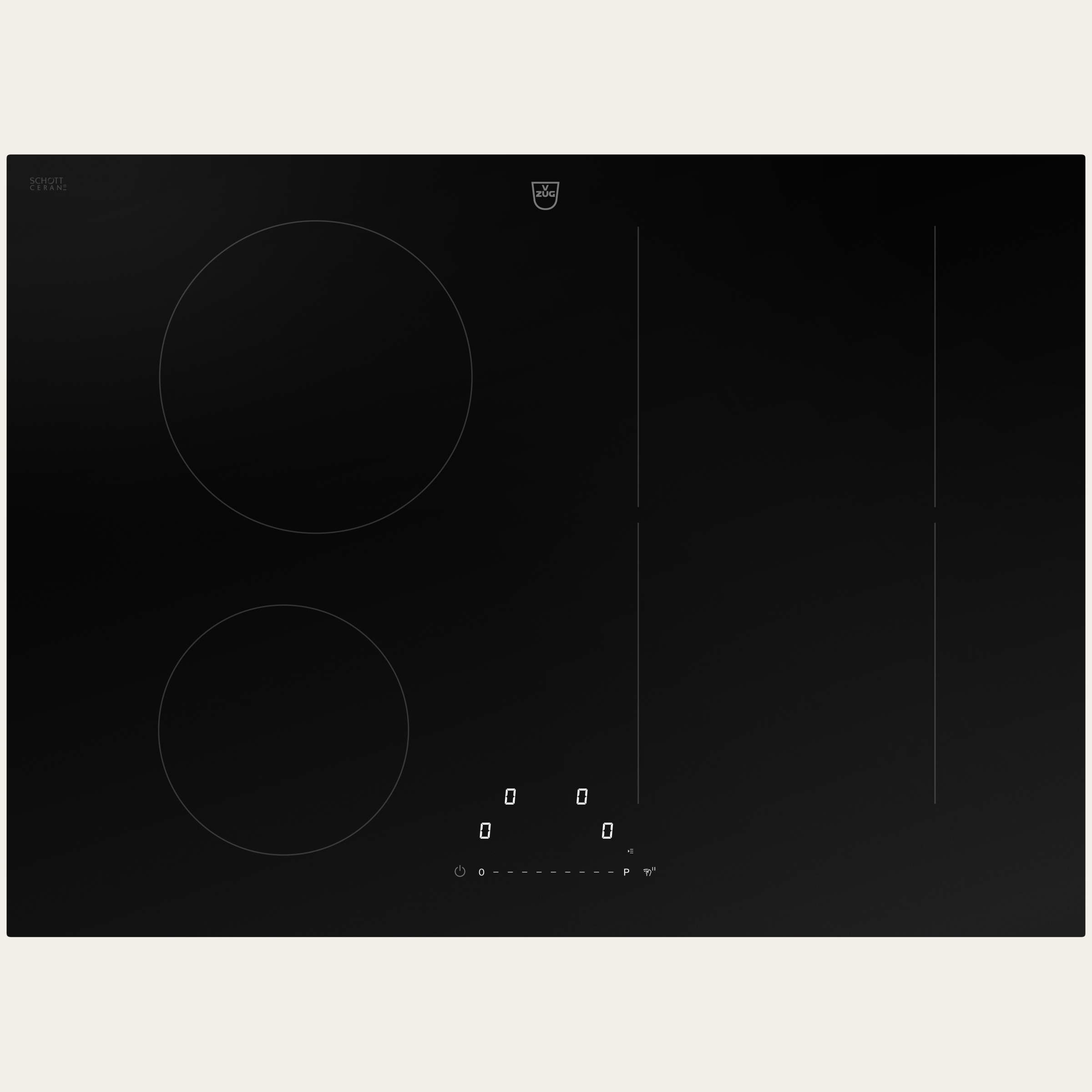 V-ZUG Table de cuisson CookTop V2000 I704, Induction, Norme largeur: 70 cm, BlackDesign, DualDesign, OptiLink, Slider simple, Commande par «slider», Zones de cuisson: 4