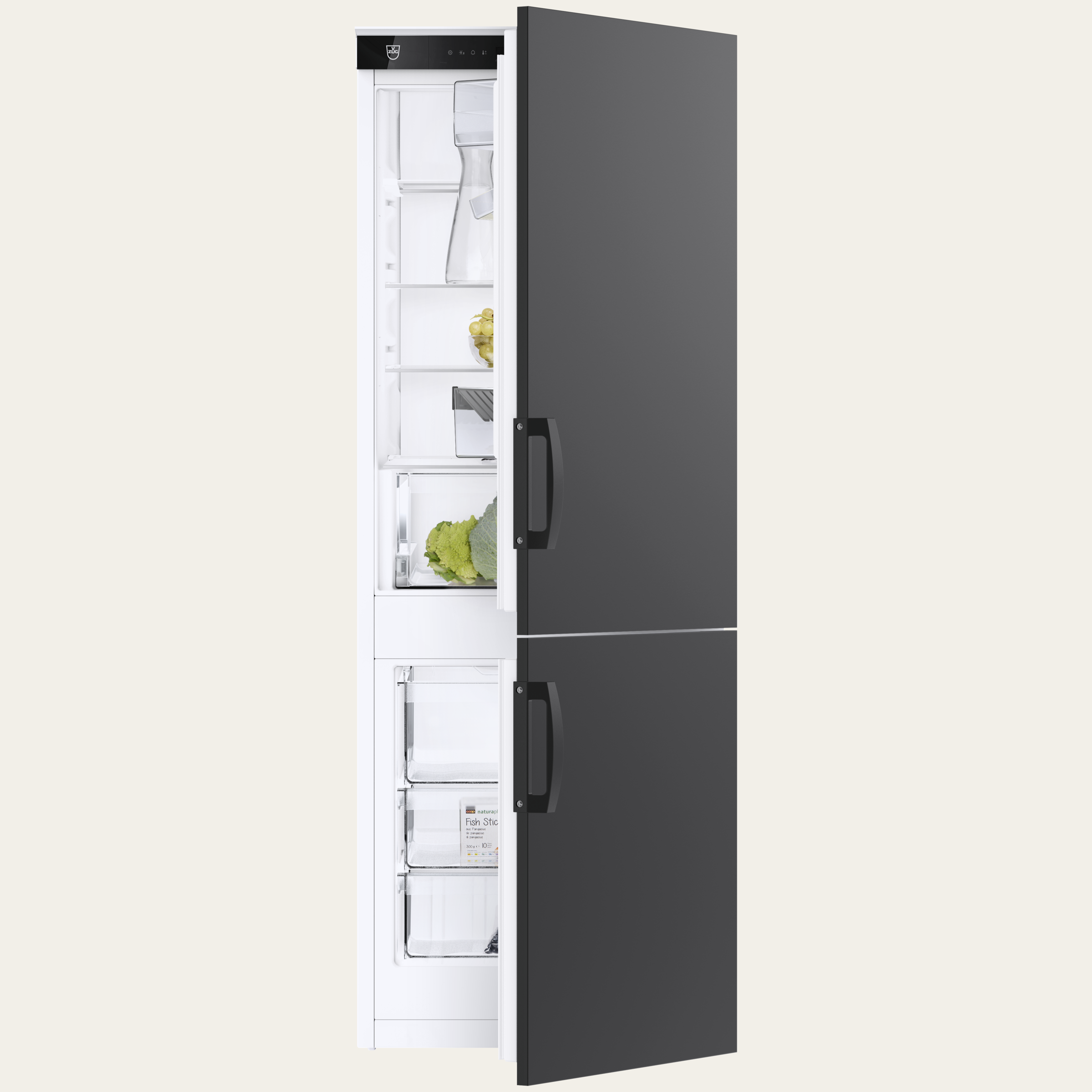 V-ZUG Refrigerator/freezer CombiCooler V2000 152NI, Standard width: 55 cm, Standard height: 152.4 cm, Nero, Door hinge: Right, Energyefficiencyrating: C, TouchControl, NoFrost