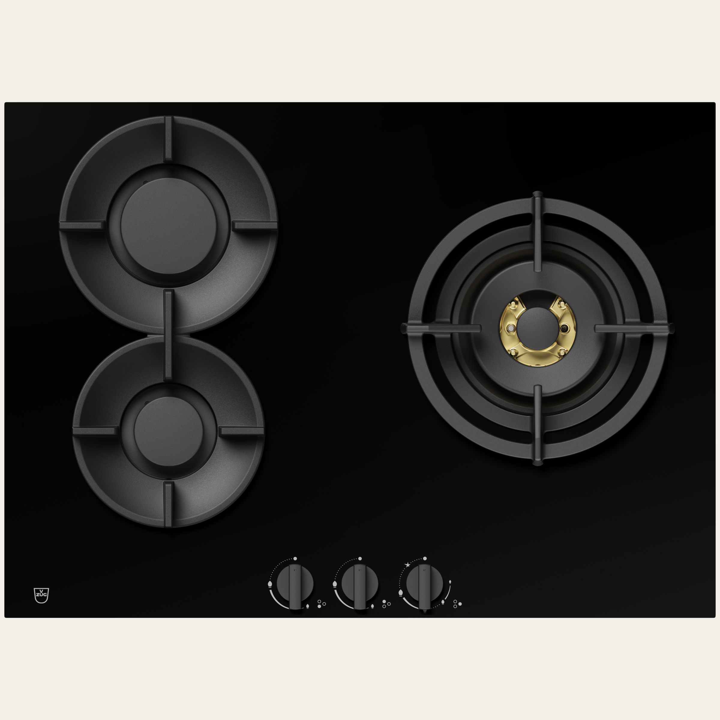 V-ZUG Hob GAS731GKBZ, gas, Standard width: 70 cm, BlackDesign, DualDesign, dial, Cooking zones: 3