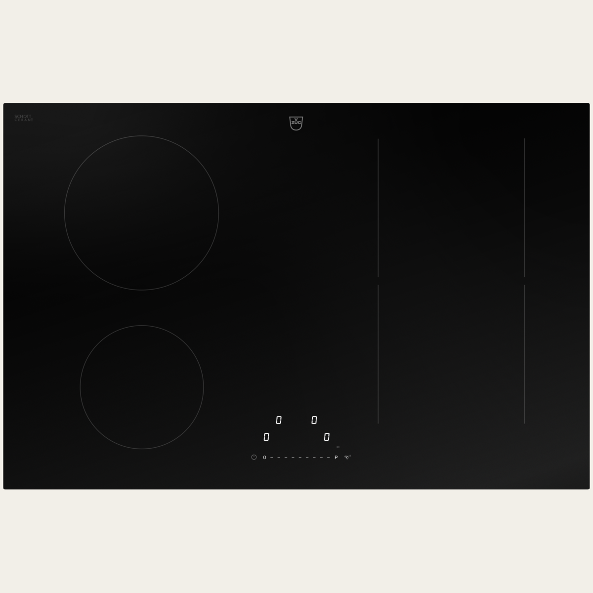 V-ZUG Kookveld CookTop V2000 I804, Inductie, Breedte: 80 cm, BlackDesign, DualDesign, OptiLink, Enkelvoudige slider, Slider-bediening, Kookzones: 4