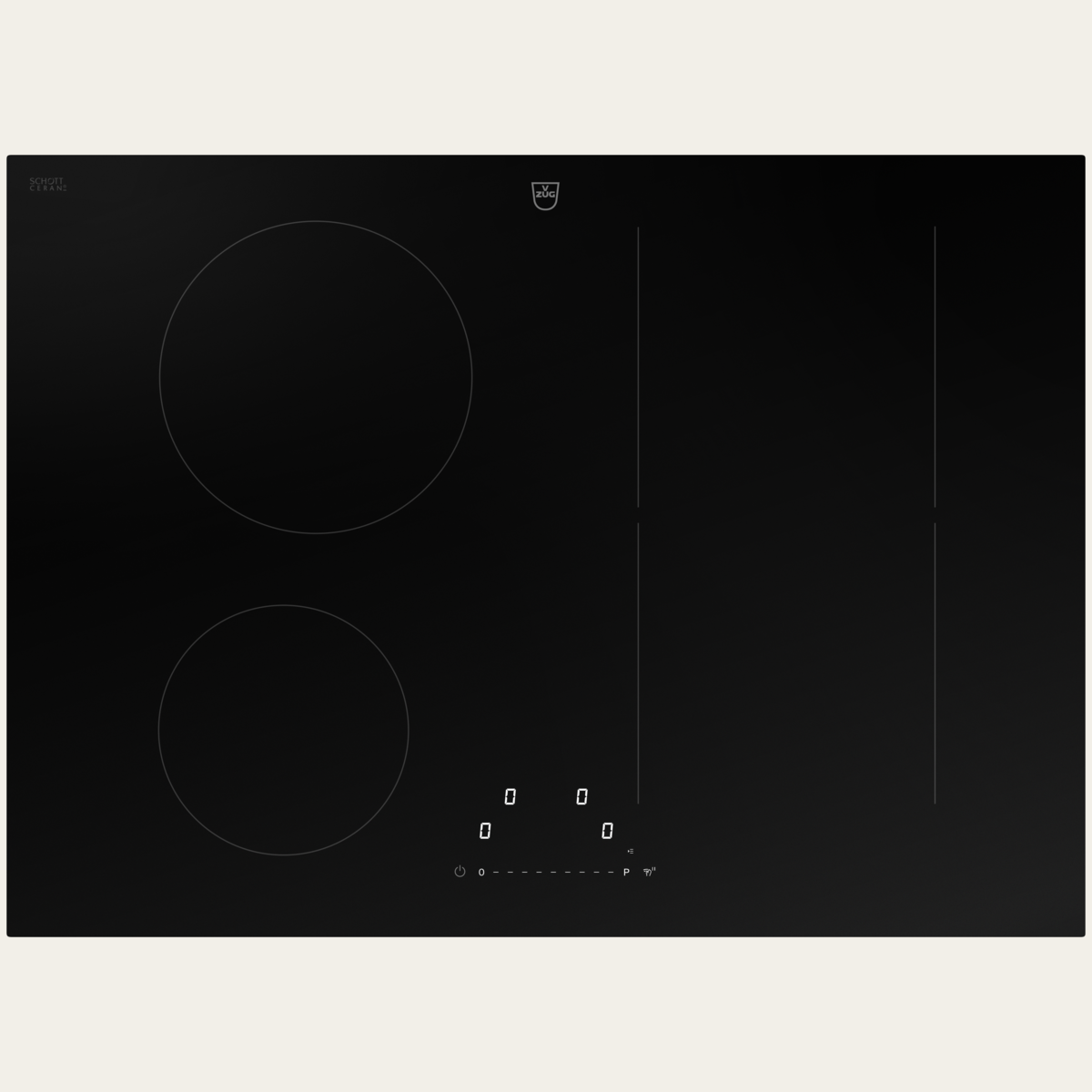 V-ZUG Piano cottura CookTop V2000 I704, Induzione, Standard di larghezza: 70 cm, BlackDesign, Cornice crom, OptiLink, Cursore singolo, Comando a cursore, Zone di cottura: 4