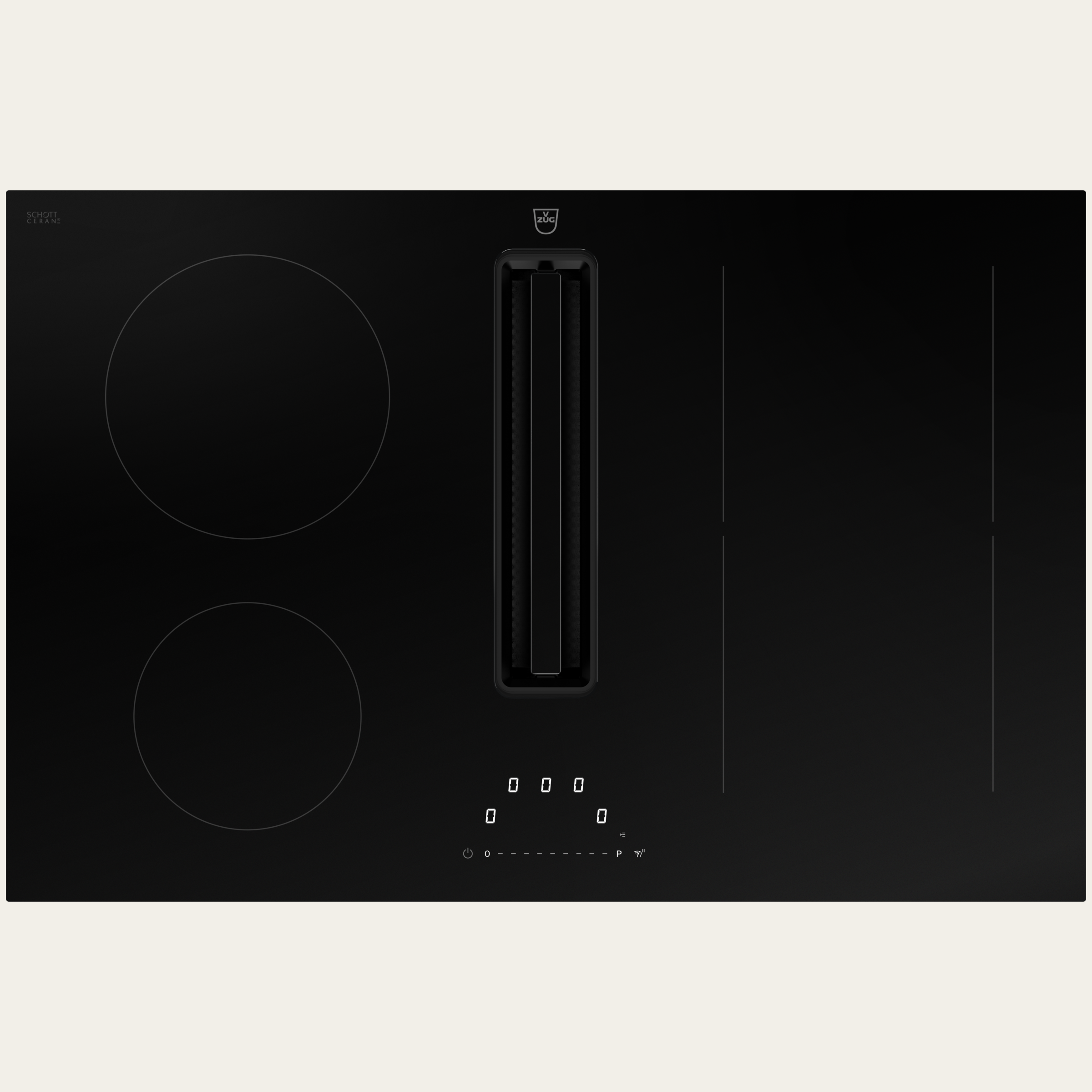 V-ZUG Hob CombiCookTop V2000 I804 RF, Induction with integrated range hood, Standard width: 80 cm, BlackDesign, DualDesign, OptiLink, Extracted air, Recirculation air, Single slider, Slider control, Cooking zones: 4