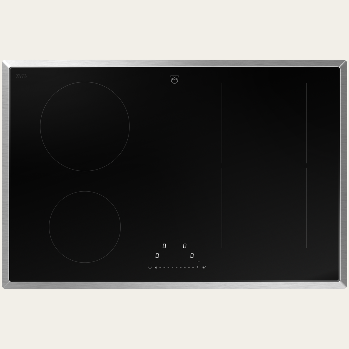 V-ZUG Table de cuisson CookTop V2000 I804, Induction, Norme largeur: 80 cm, BlackDesign, Cadre chrome, OptiLink, Slider simple, Commande par «slider», Zones de cuisson: 4