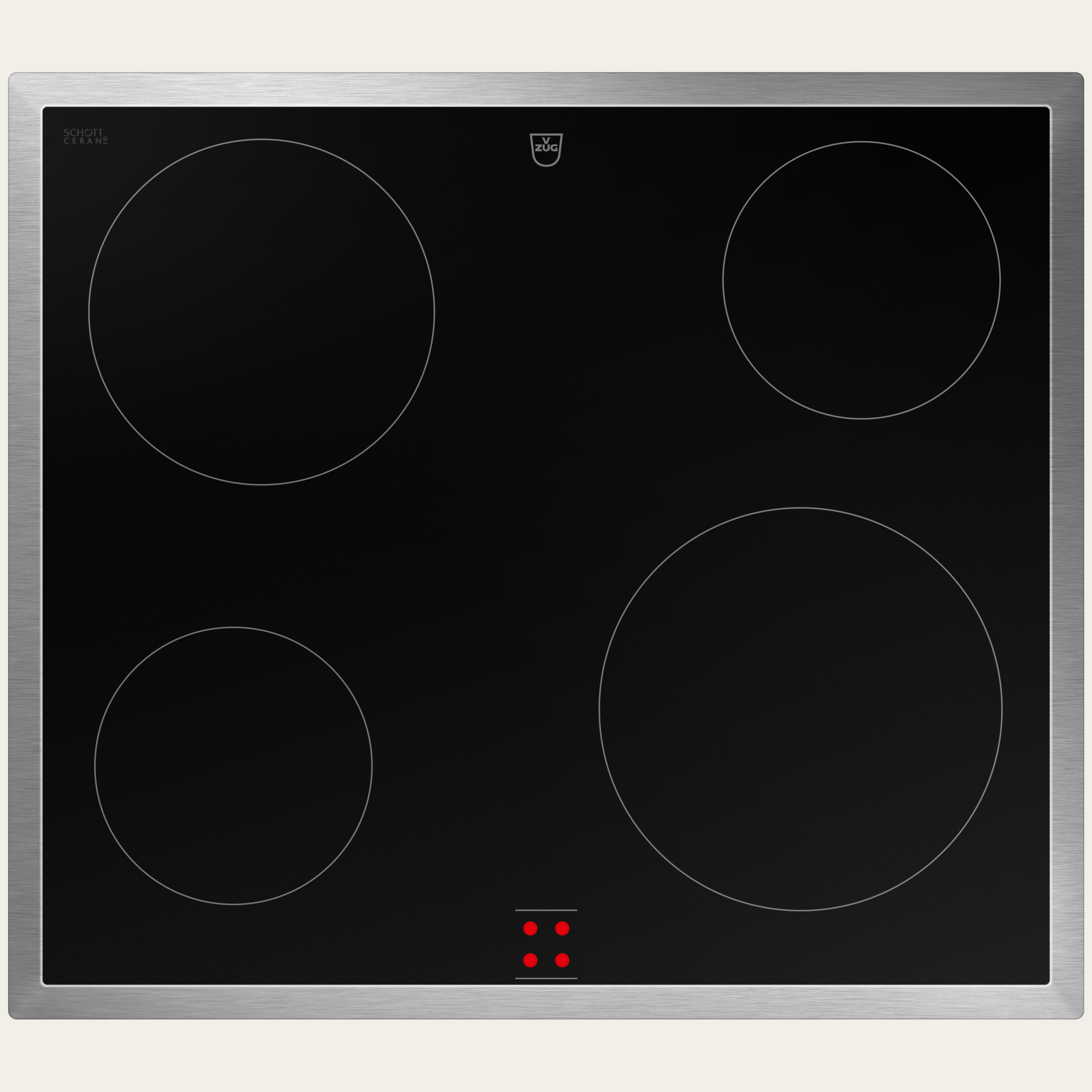V-ZUG , Strahlungsheizkörper, Norme largeur: 60 cm, BlackDesign, Chromstahl-Rahmen, Externe Bedienung über Herd, Zones de cuisson: 4