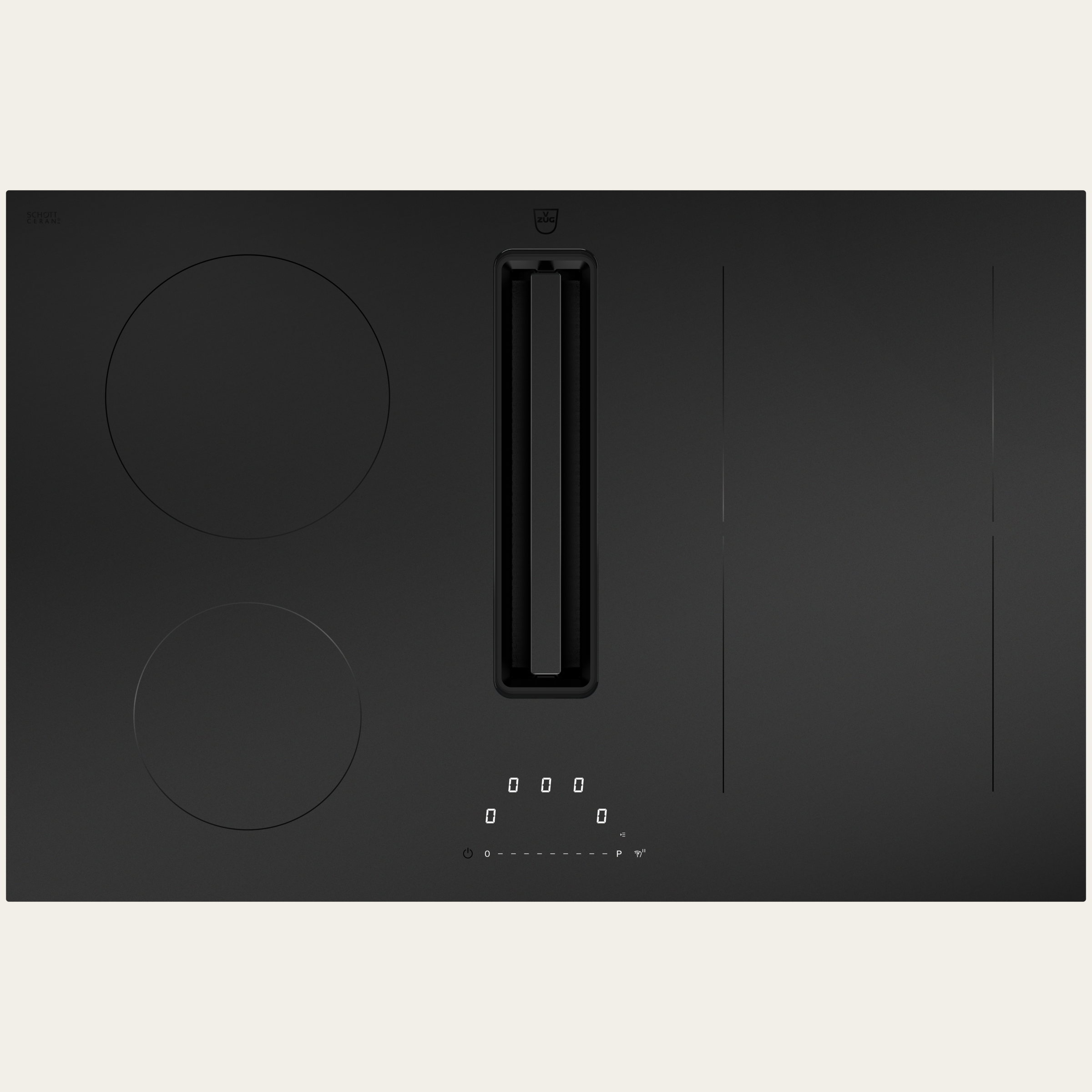 V-ZUG Hob CombiCookTop V2000 I804 RF, Induction with integrated range hood, Standard width: 80 cm, BlackDesignMatte, DualDesign, OptiLink, Extracted air, Recirculation air, Single slider, Slider control, Cooking zones: 4