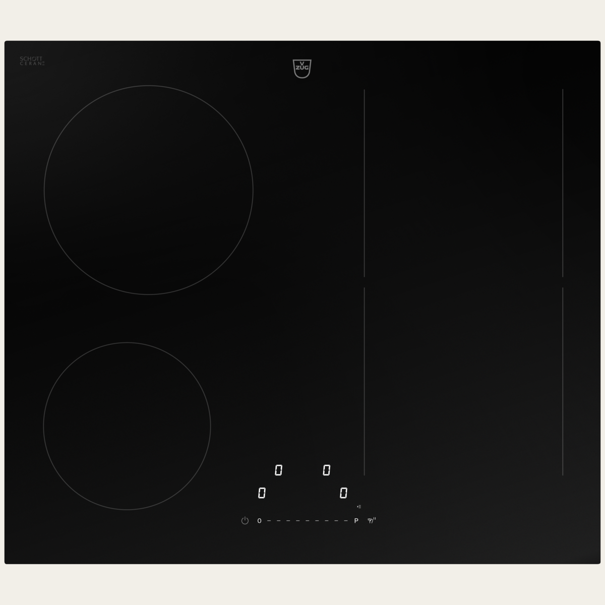 V-ZUG Piano cottura CookTop V2000 I604, Induzione, Standard di larghezza: 60 cm, BlackDesign, Cornice crom, OptiLink, Cursore singolo, Comando a cursore, Zone di cottura: 4