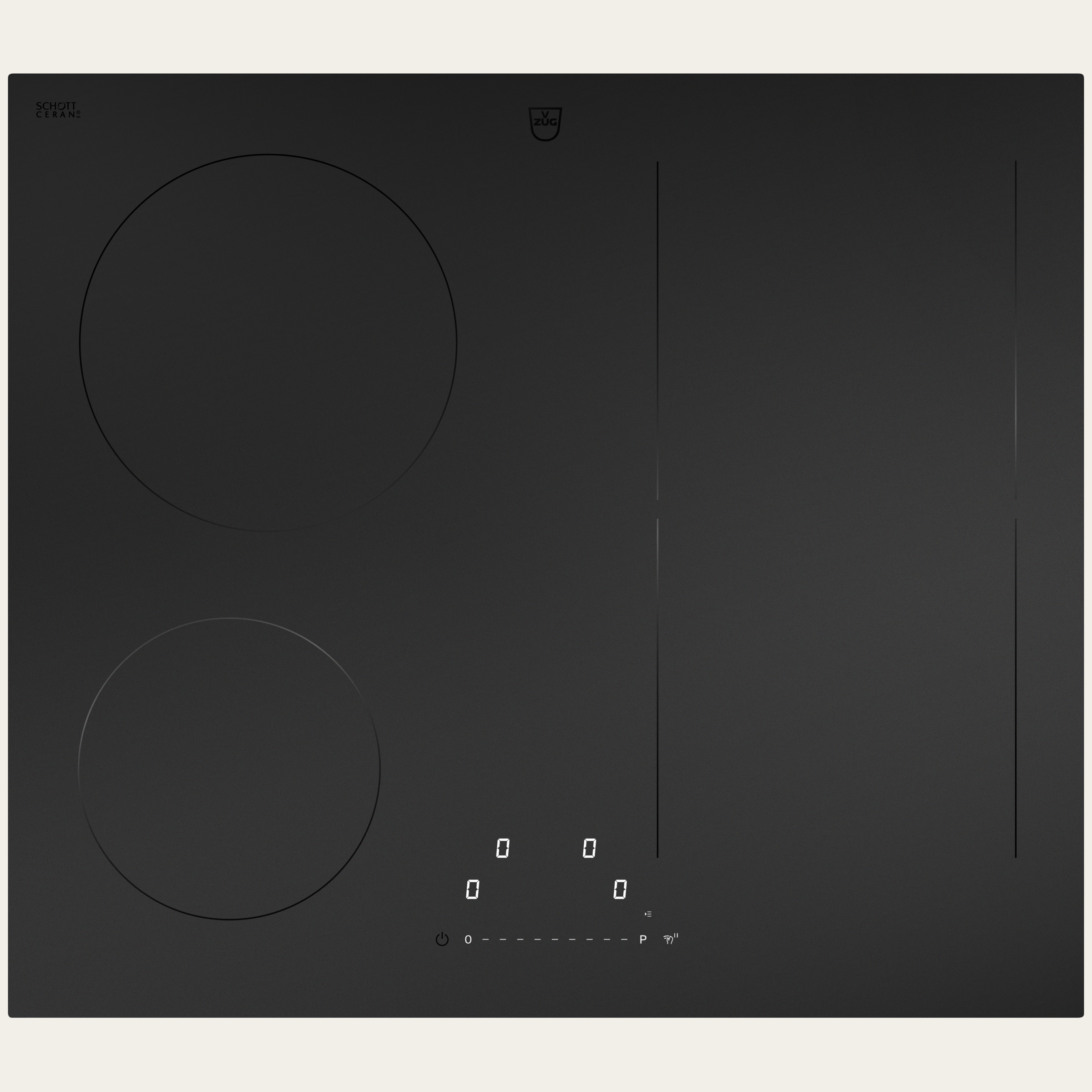 V-ZUG Table de cuisson CookTop V2000 I604, Induction, Norme largeur: 60 cm, MattBlackDesign, DualDesign, OptiLink, Slider simple, Commande par «slider», Zones de cuisson: 4