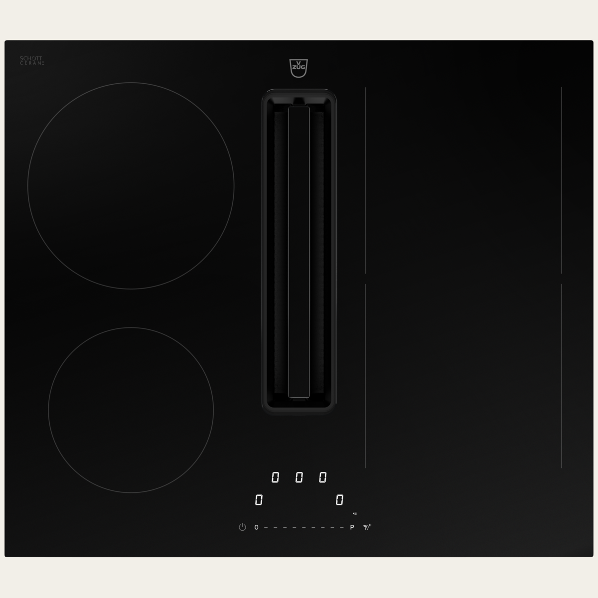 V-ZUG Table de cuisson CombiCookTop V2000 I604, Induction avec hotte d’aspiration intégrée, Norme largeur: 60 cm, BlackDesign, DualDesign, OptiLink, Slider simple, Commande par «slider», Zones de cuisson: 4, Classe d’efficacité énergétique