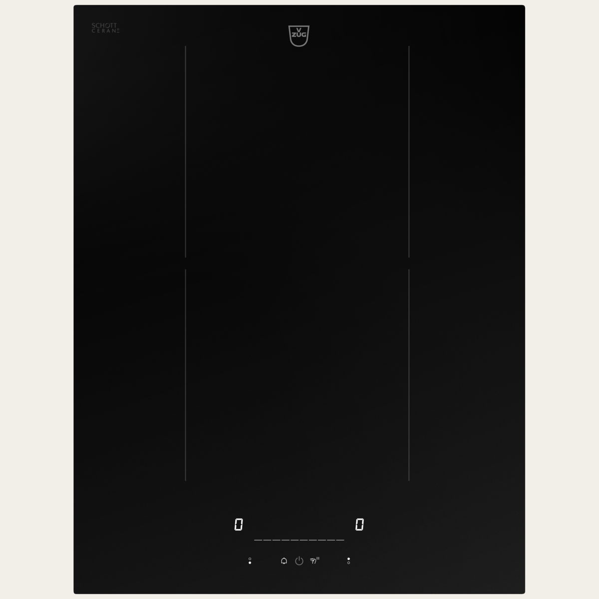 V-ZUG Table de cuisson CookTop V2000 I402, Induction, Norme largeur: 40 cm, BlackDesign, DualDesign, OptiLink, Slider simple, Commande par «slider», Zones de cuisson: 2