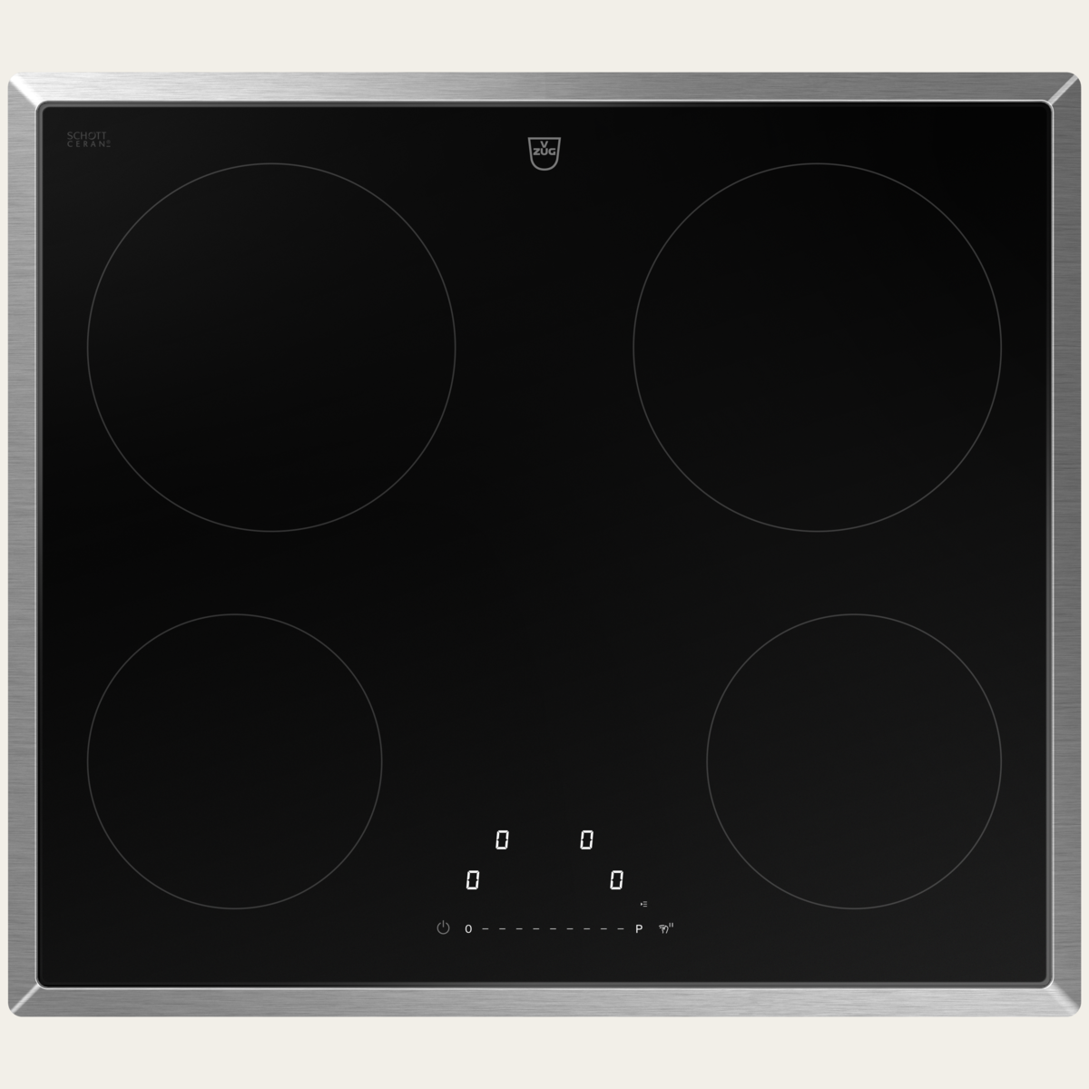 V-ZUG Table de cuisson CookTop V2000 I604, Induction, Norme largeur: 60 cm, BlackDesign, Cadre chrome, OptiLink, Slider simple, Commande par «slider», Zones de cuisson: 4