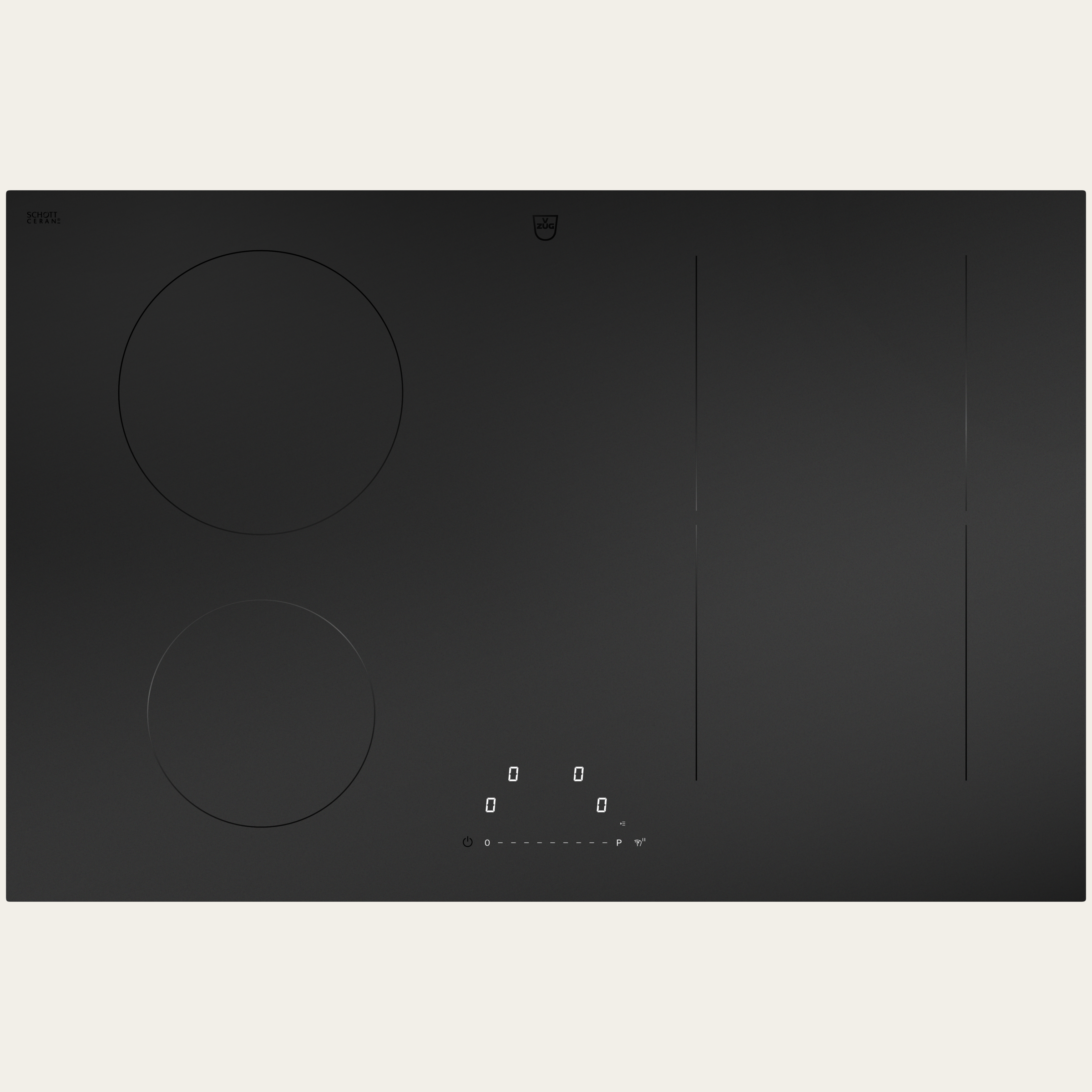 V-ZUG Table de cuisson CookTop V2000 I804, Induction, Norme largeur: 80 cm, MattBlackDesign, DualDesign, OptiLink, Slider simple, Commande par «slider», Zones de cuisson: 4