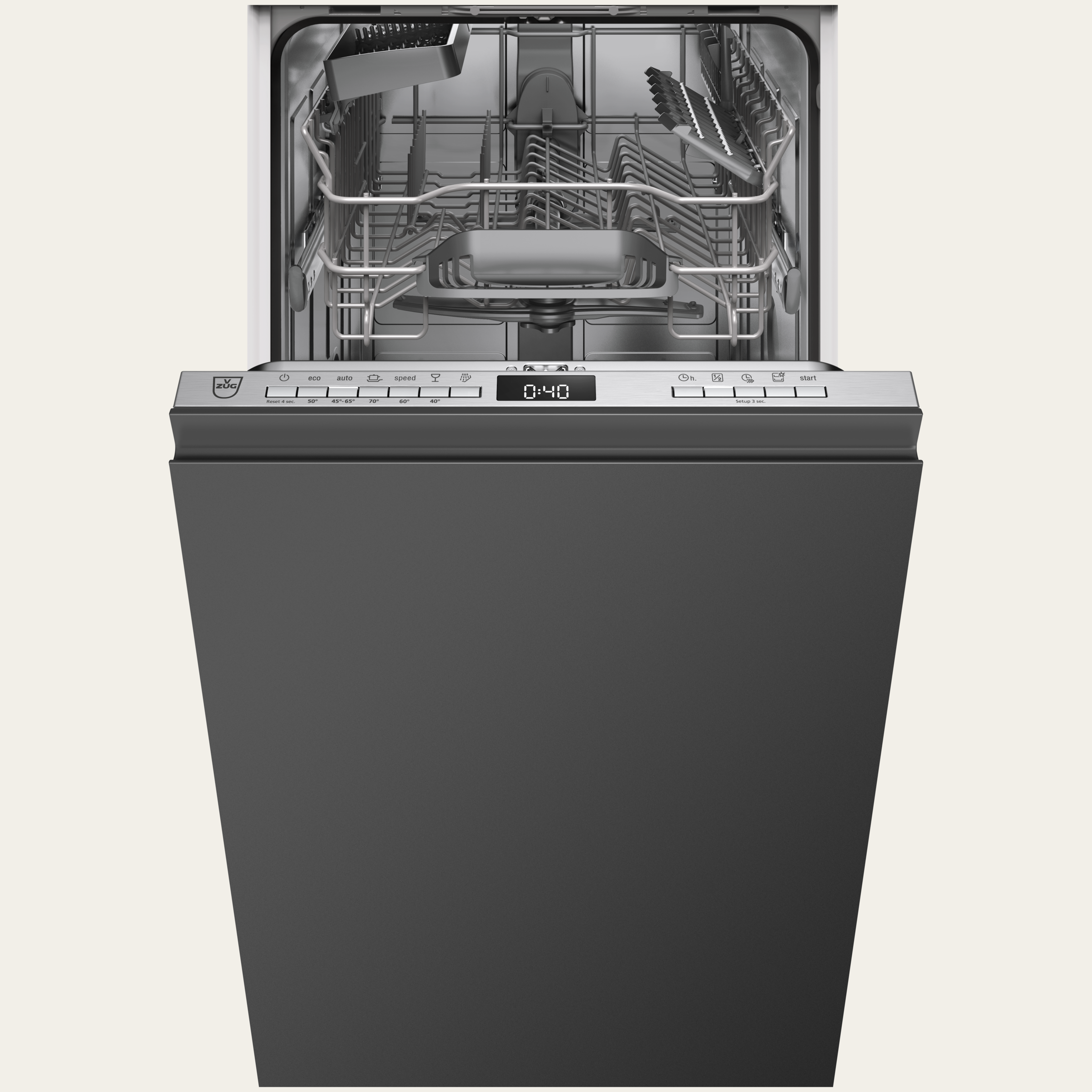 V-ZUG Geschirrspüler Dishwasher V400 VS , Standard width: 45 cm, Vollintegrierbar, All connections (water and electric): 0 m, 7-Segmentanzeige
