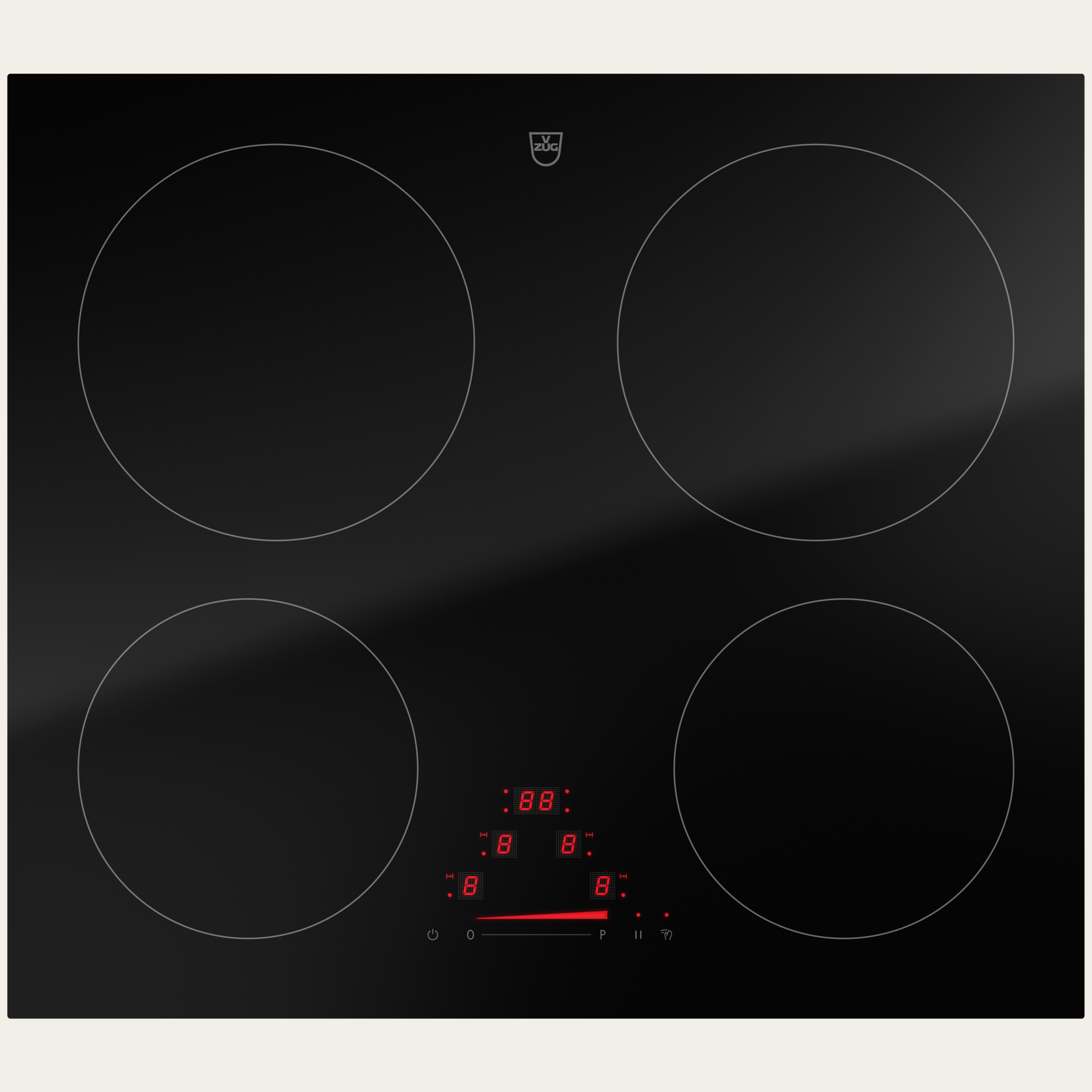V-ZUG Piano cottura CookTop V2000 I604, Induzione, Standard di larghezza: 60 cm, BlackDesign, DualDesign, Cursore singolo, Comando a cursore, Zone di cottura: 4