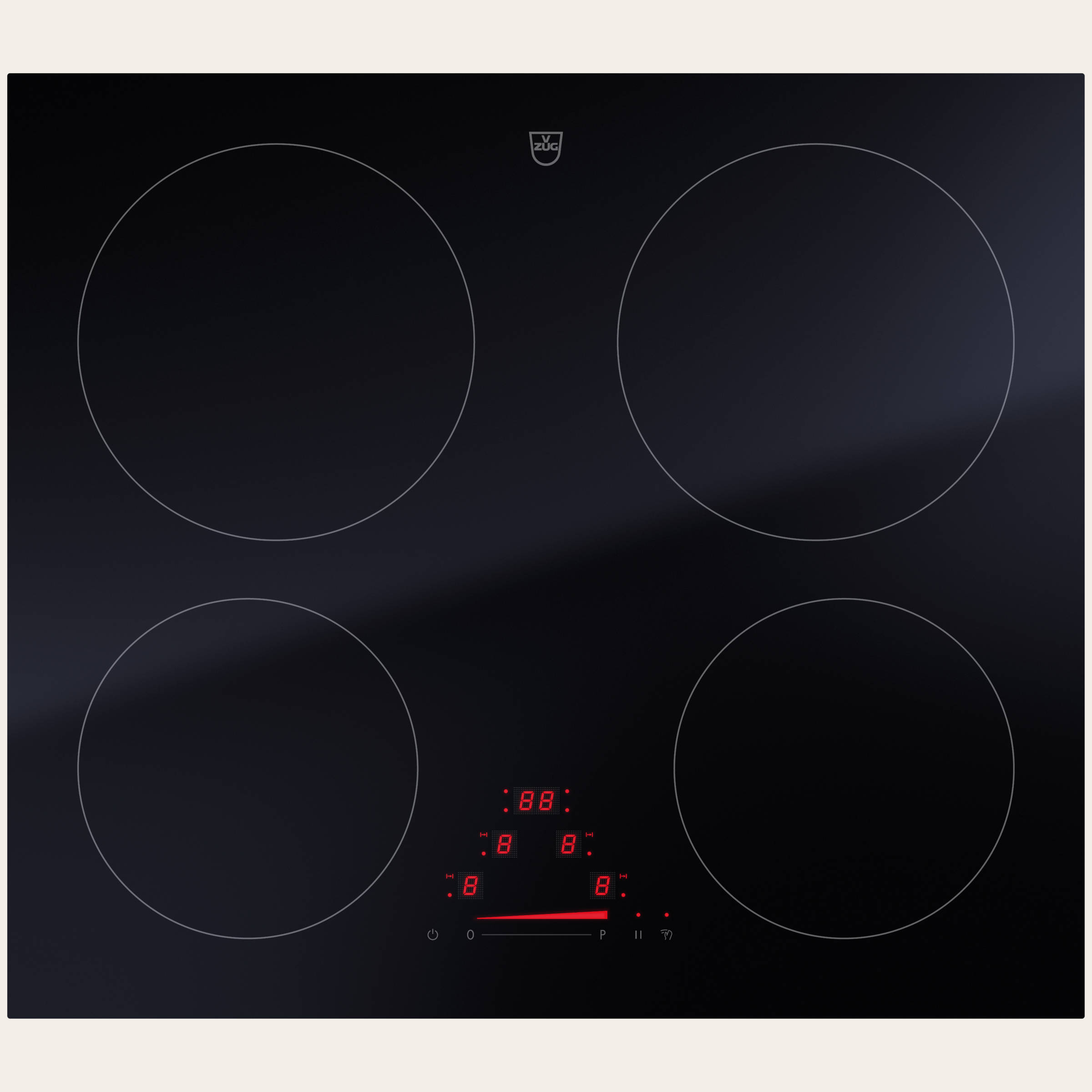 V-ZUG Hob CookTop V2000 I604, Induction, Standard width: 60 cm, BlackDesign, OptiGlass, DualDesign, Single slider, Slider control, Cooking zones: 4