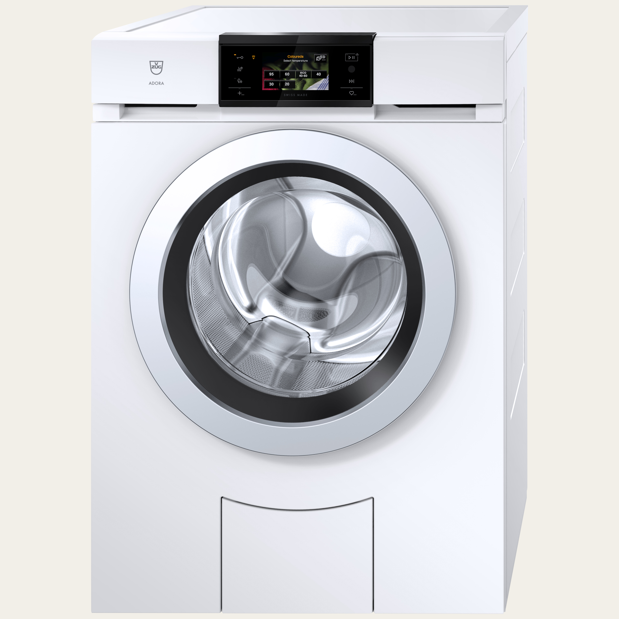 V-ZUG Washing machine AdoraWash V4000, Door hinge: Left, V-ZUG-Home, Door design: Stainless steel, OptiDos, Full-colour graphic display, touchscreen, Nominal capacity: 8 kg