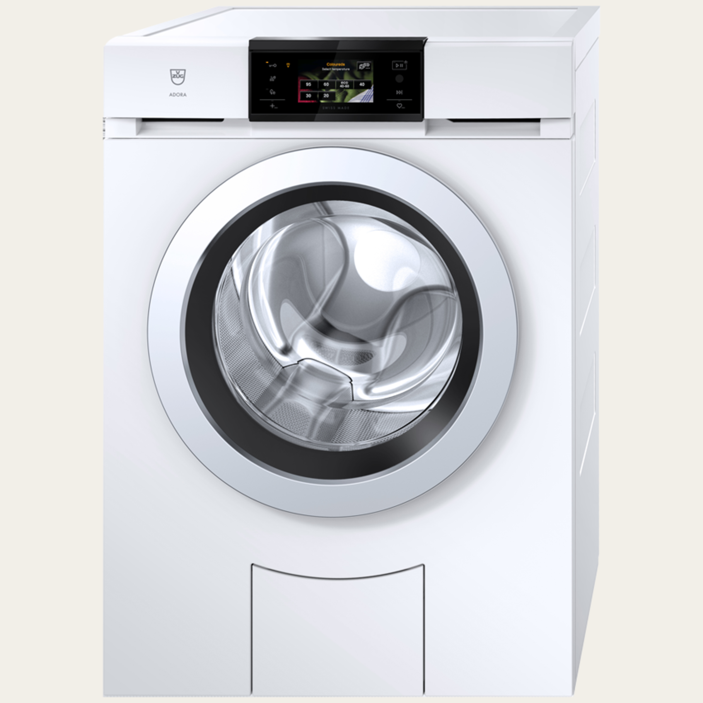 V-ZUG Washing machine AdoraWash V4000, Door hinge: Left, V-ZUG-Home, Door design: Stainless steel, OptiDos, Full-colour graphic display, touchscreen, Nominal capacity: 8 kg