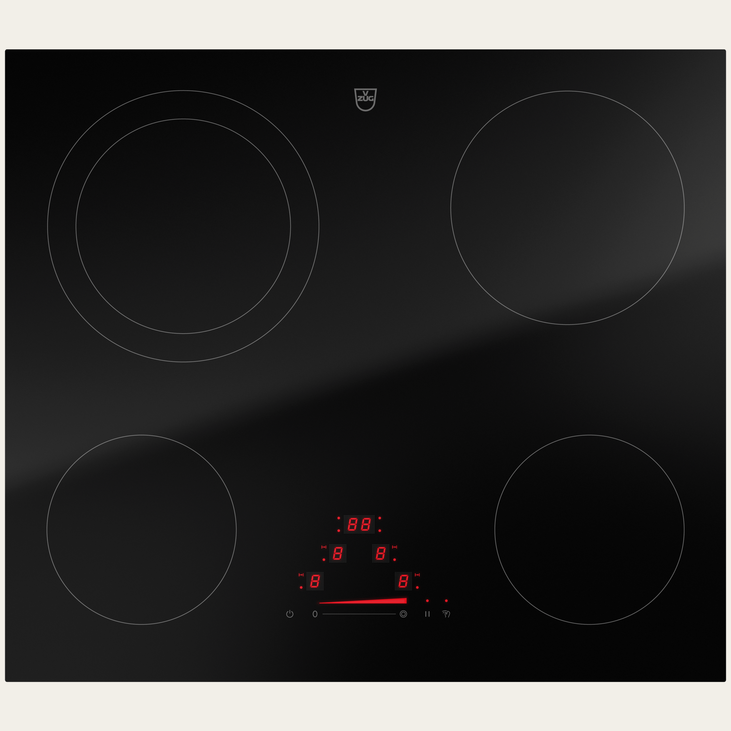 V-ZUG Kochfeld CookTop V4000 A604, Strahlungsheizkörper, Breitennorm: 60 cm, BlackDesign, DualDesign, Einfach-Slider, Slider-Bedienung, Kochzonen: 4