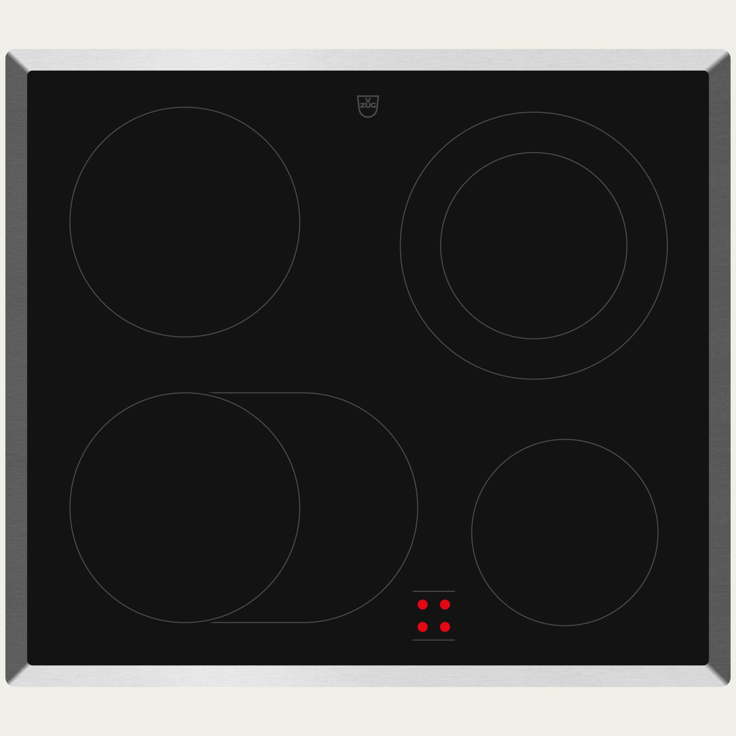 V-ZUG Piano cottura CookTop V400 E604, Radiatori di riscaldamento, Standard di larghezza: 60 cm, BlackDesign, Cornice crom, Comando esternotramite la cucina, Zonedi cottura: 4