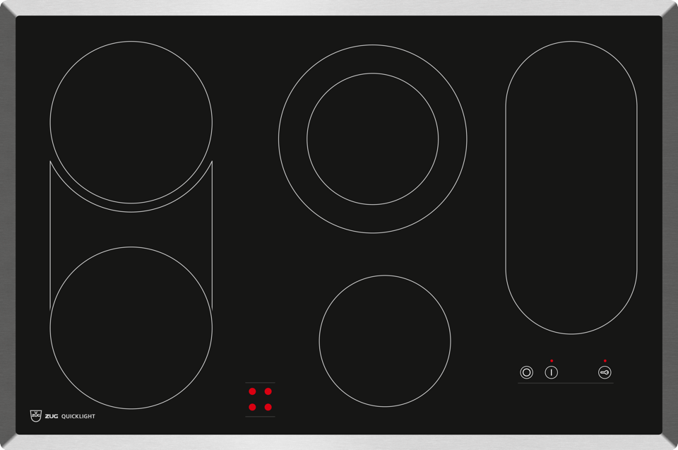 V-ZUG Quicklight GK43BR glass ceramic hob, chrome standard frame, BlackDesign