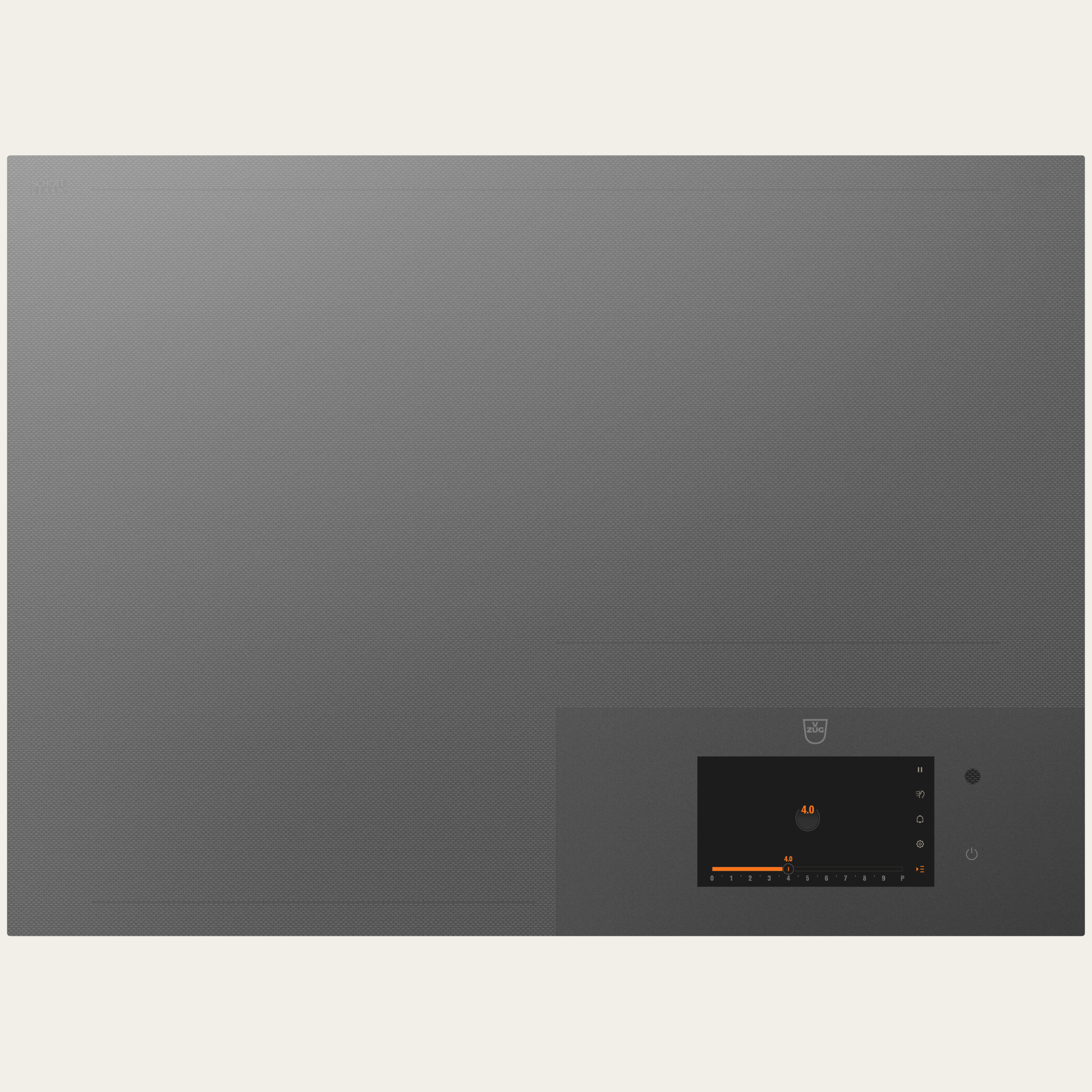 V-ZUG Table de cuisson CookTop V6000 I705 FullFlex, Induction, Norme largeur: 70 cm, Platinum, DualDesign, Slider simple, Commande par «slider», Zones de cuisson: Surface de cuisson flexible