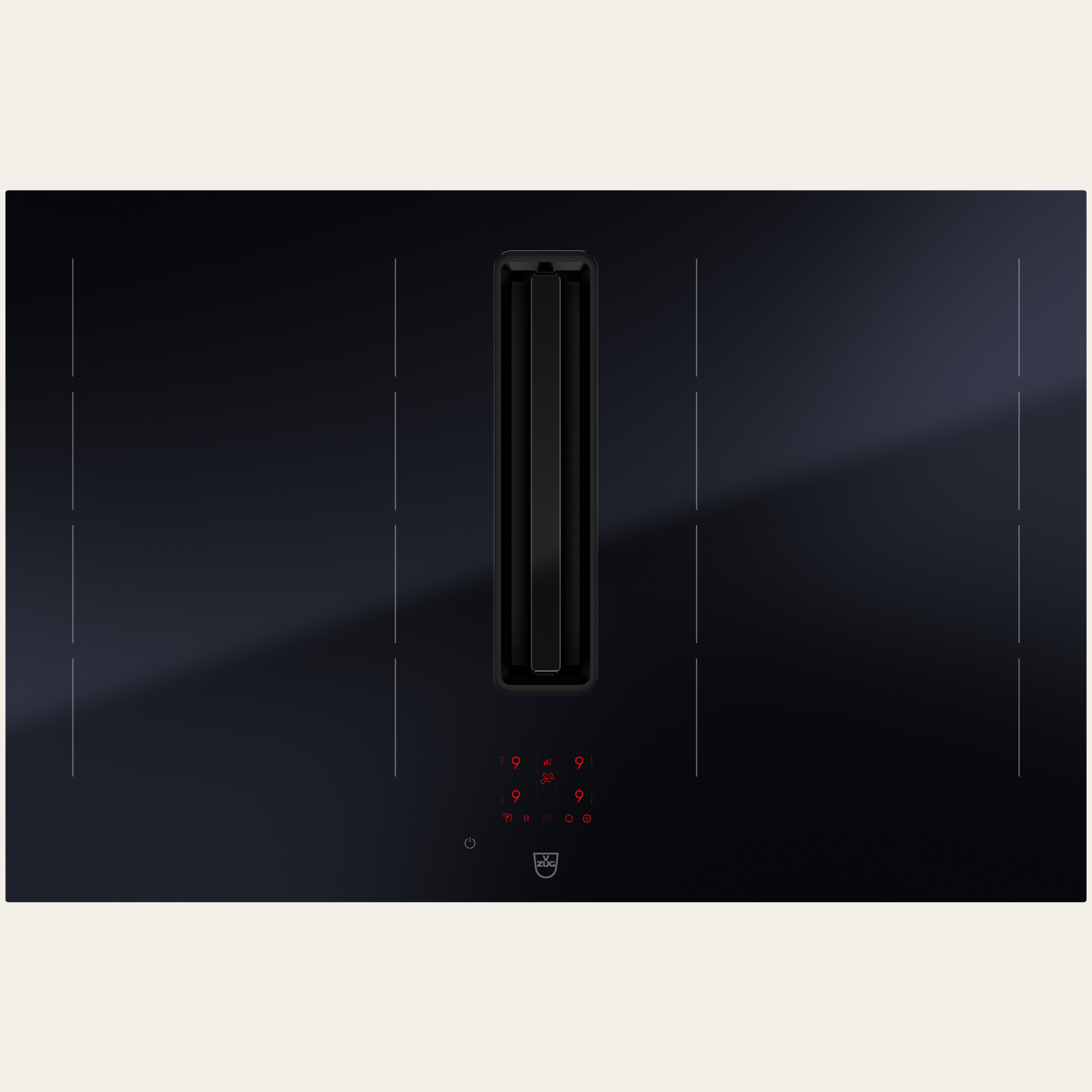 V-ZUG Hob CombiCookTop V4000 I804, Induction with integrated range hood, Standard width: 80 cm, BlackDesign, OptiGlass, DualDesign, OptiLink, Single slider, Slider control, Cooking zones: 4