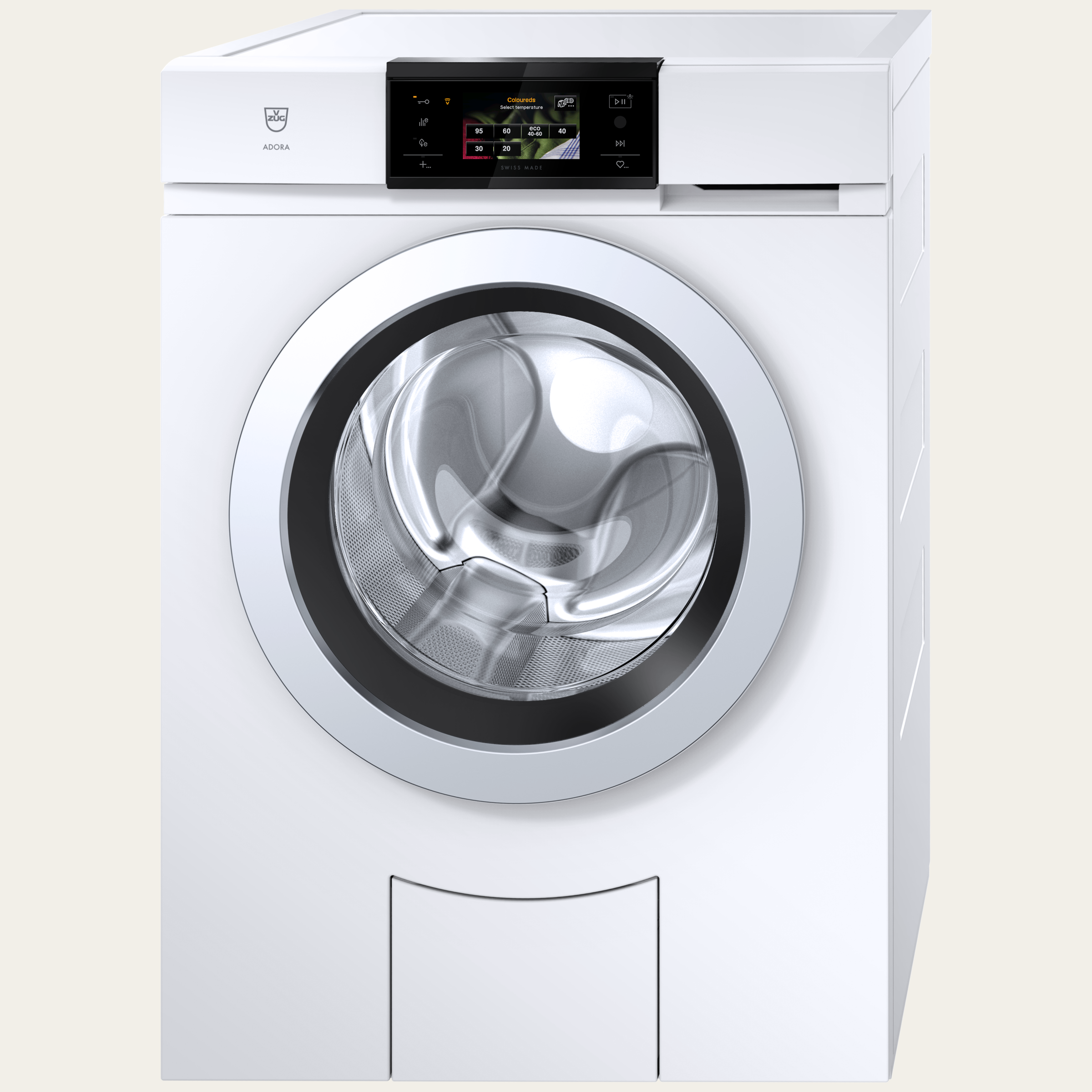 V-ZUG Washing machine AdoraWash V4000, Door hinge: Left, V-ZUG-Home, Door design: Stainless steel, Full-colour graphic display, Nominal capacity: 8 kg