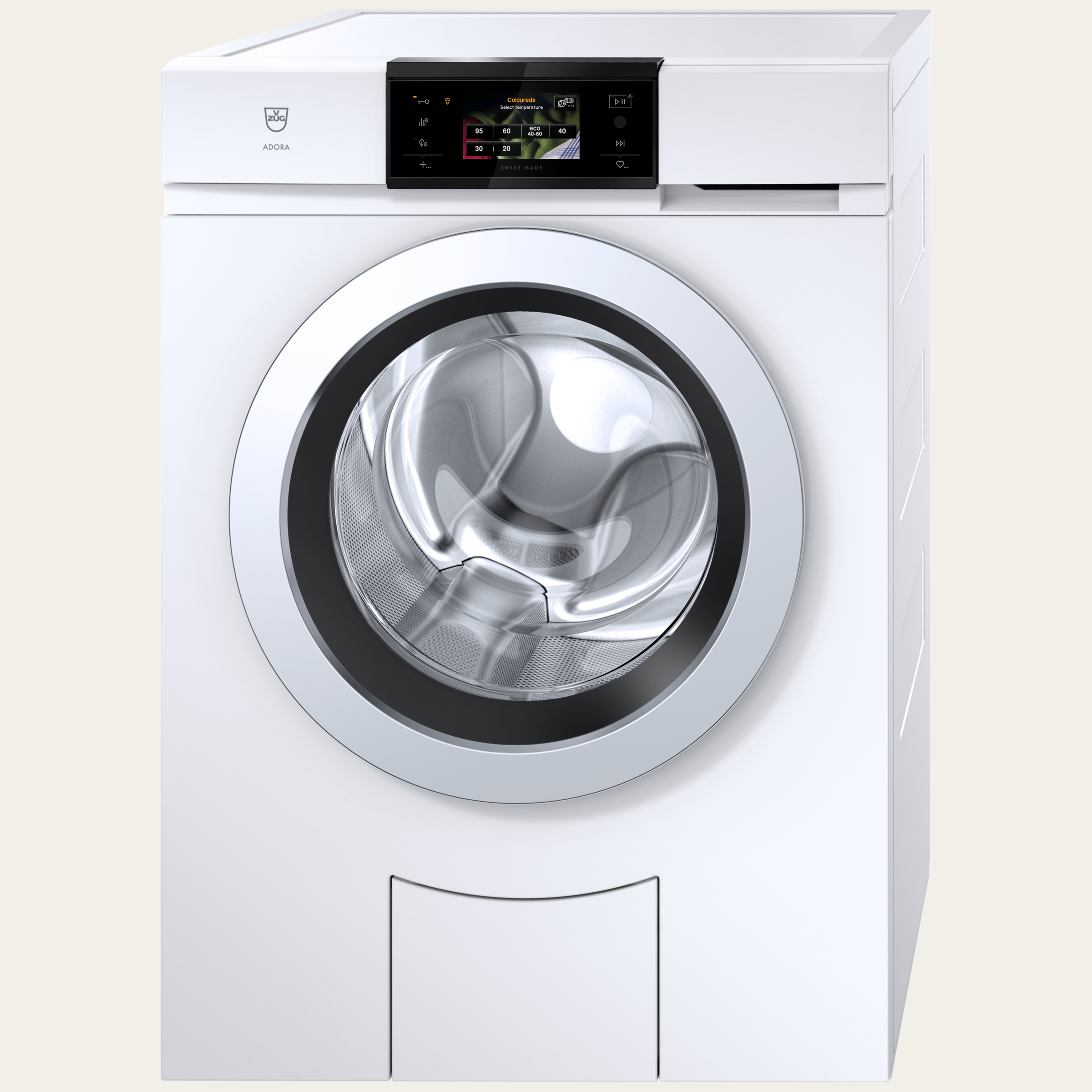 V-ZUG Washing machine AdoraWash V4000, Door hinge: Right, V-ZUG-Home, Door design: Stainless steel, OptiDos, Full-colour graphic display, Nominal capacity: 8 kg