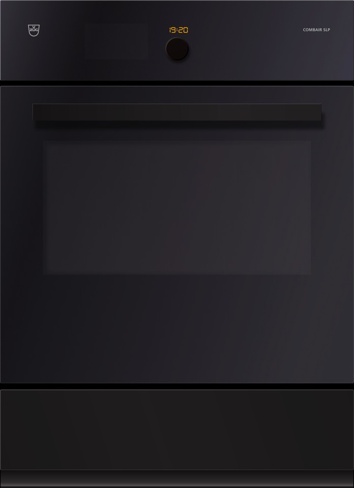 V-ZUG Oven Combair SLP, Black Glass, Black designer handle, Heatable appliance drawerNOTE: Product fitted with Wi-Fi module as standard (V-ZUG-Home ready)