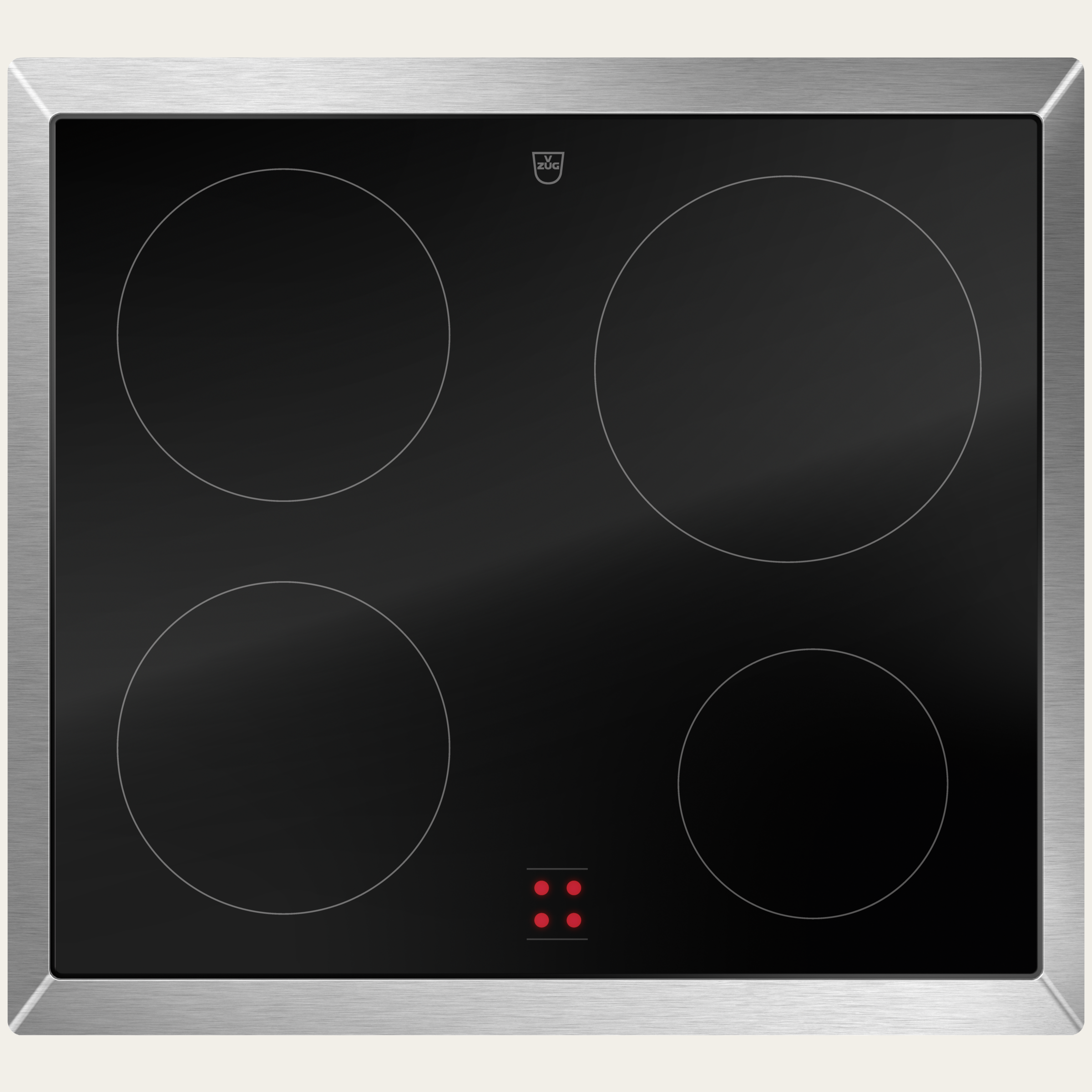 V-ZUG Hob CookTop V400 E604, radiant heating element, Standard width: 60 cm, BlackDesign, Oversize mounting frame, External operation via cooker / Dial, Cooking zones: 4