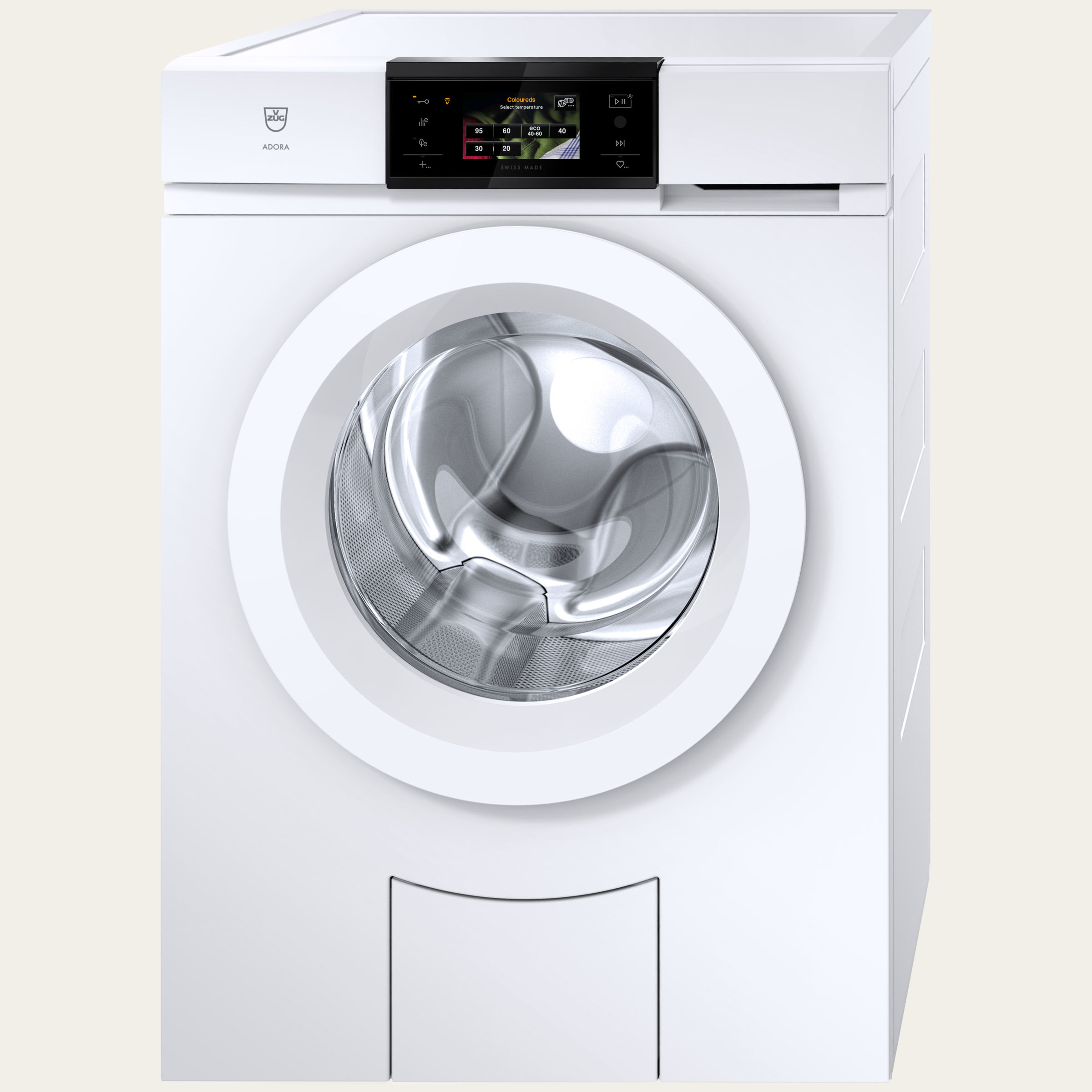 V-ZUG Washing machine, AdoraWash V2000 , Door stop: right, V-ZUG Home, Display: visual operating display (LED), Nominal capacity: 8.0 kg, Doordesign: White