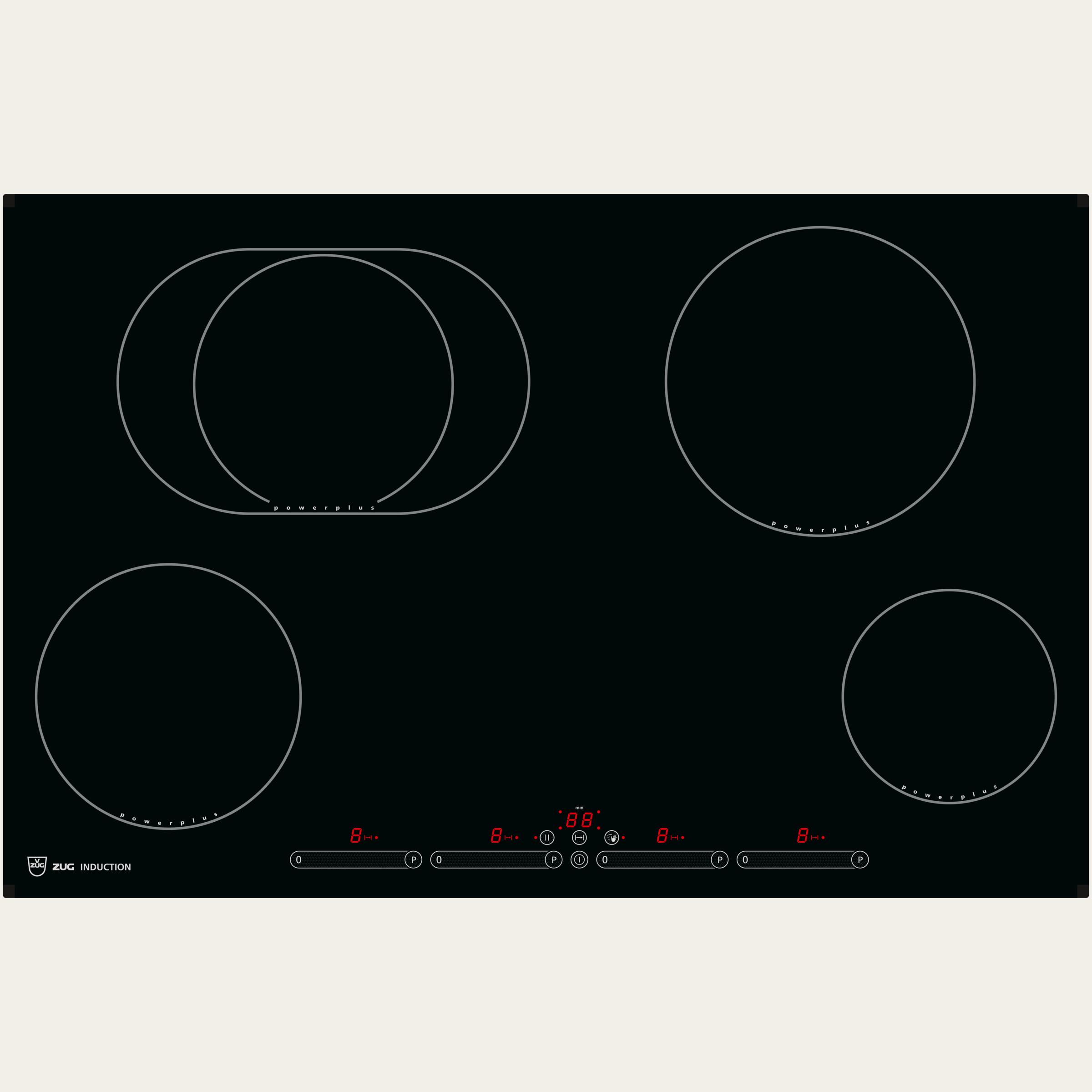 V-ZUG Hob GK46TIABS, Induction, Standard width: 80 cm, BlackDesign, Flush-fitting, Multi-Slider/direct selection, Slider control, Cooking zones: 4