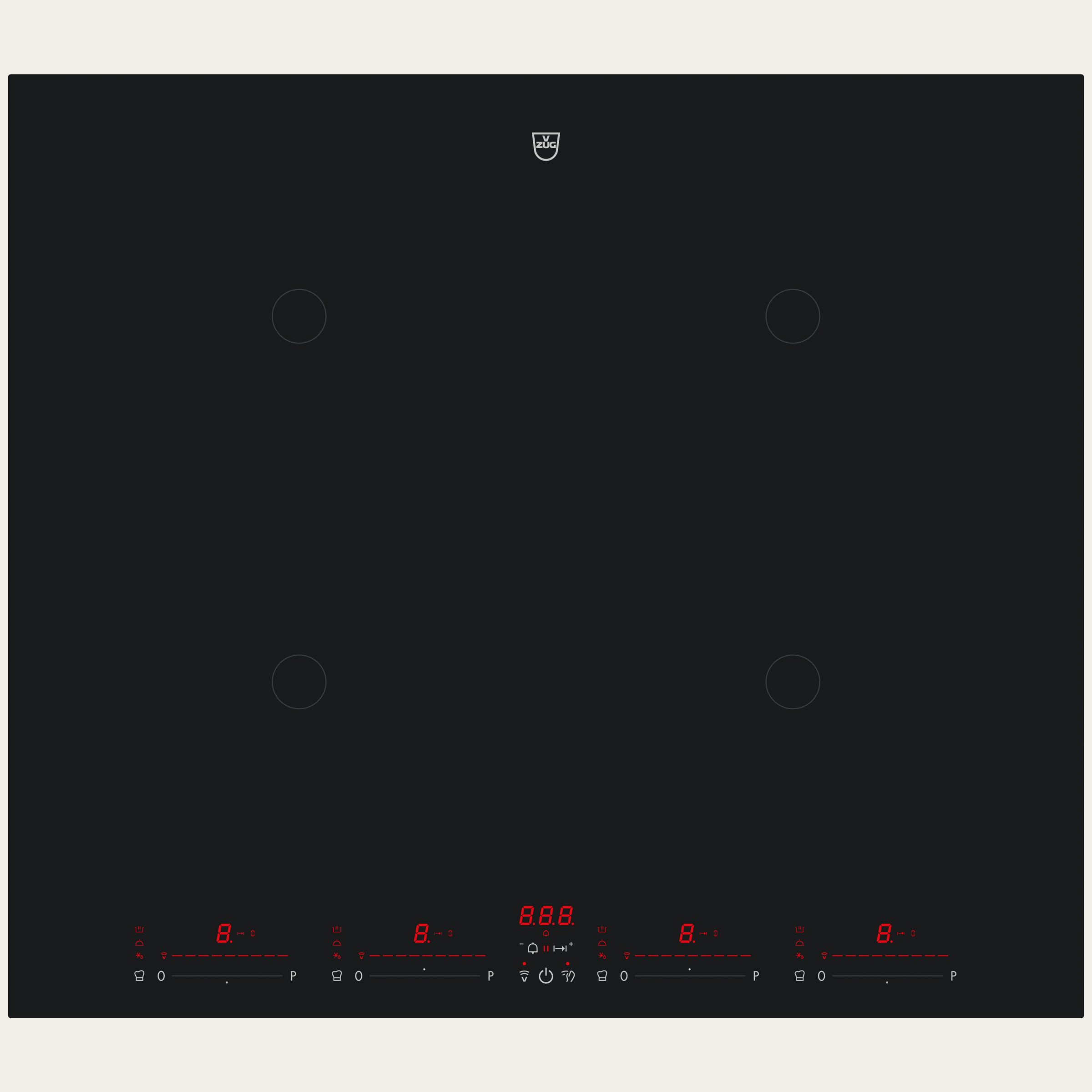 V-ZUG Piano cottura CookTop V4000 I604, Induzione, Standard di larghezza: 60 cm, BlackDesign, OptiGlass, DualDesign, OptiLink, Più comandi a cursore / selezione diretta, Comando a cursore, Zone di cottura: 4