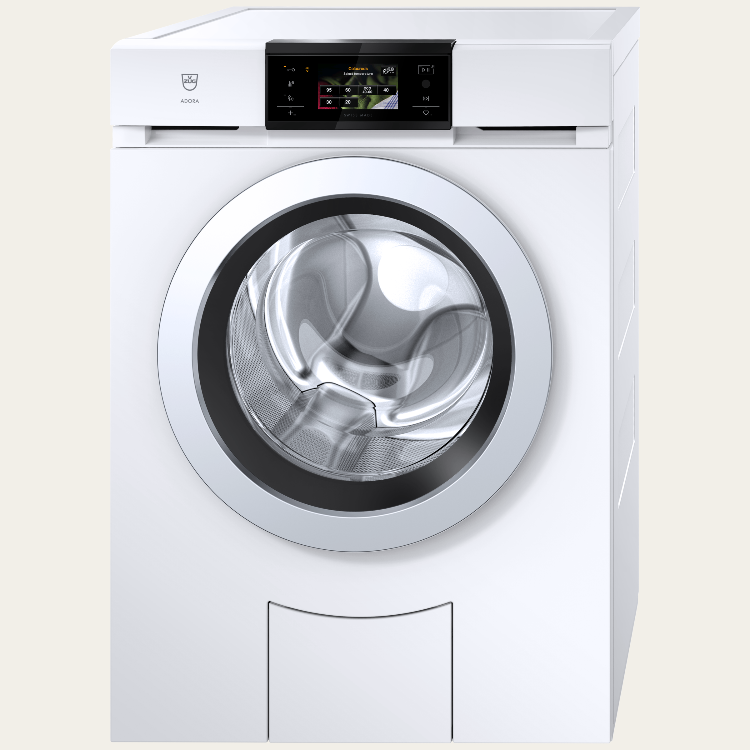 V-ZUG Machine à laver AdoraLavage V4000, Charnière: gauche, V-ZUG-Home, Design porte: ChromeClass, OptiDos, Affichage graphique en couleurs, Capacité nominale: 8 kg