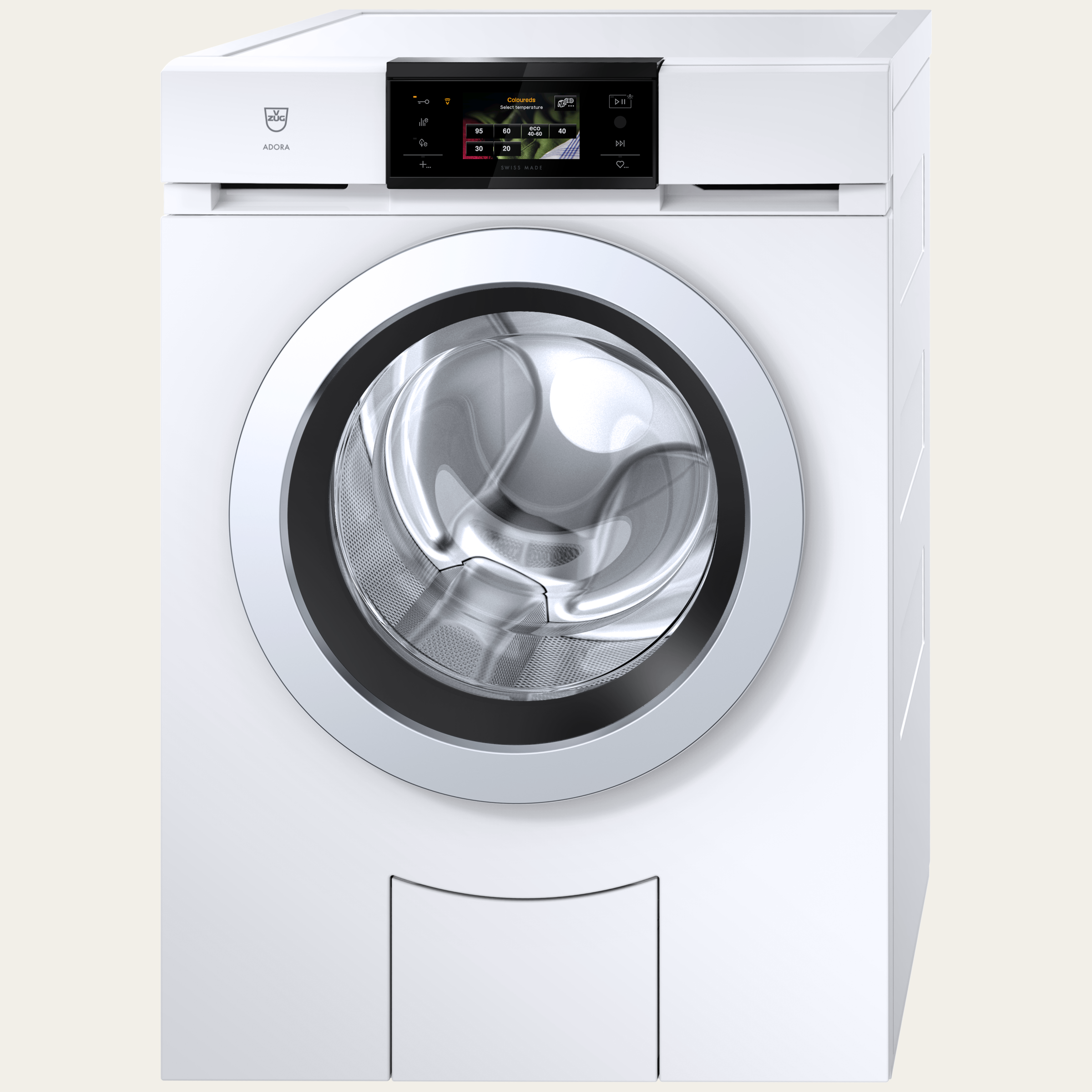 V-ZUG Washing machine AdoraWash V4000, Door hinge: Left, V-ZUG-Home, Door design: Stainless steel, OptiDos, Full-colour graphic display, Nominal capacity: 8 kg