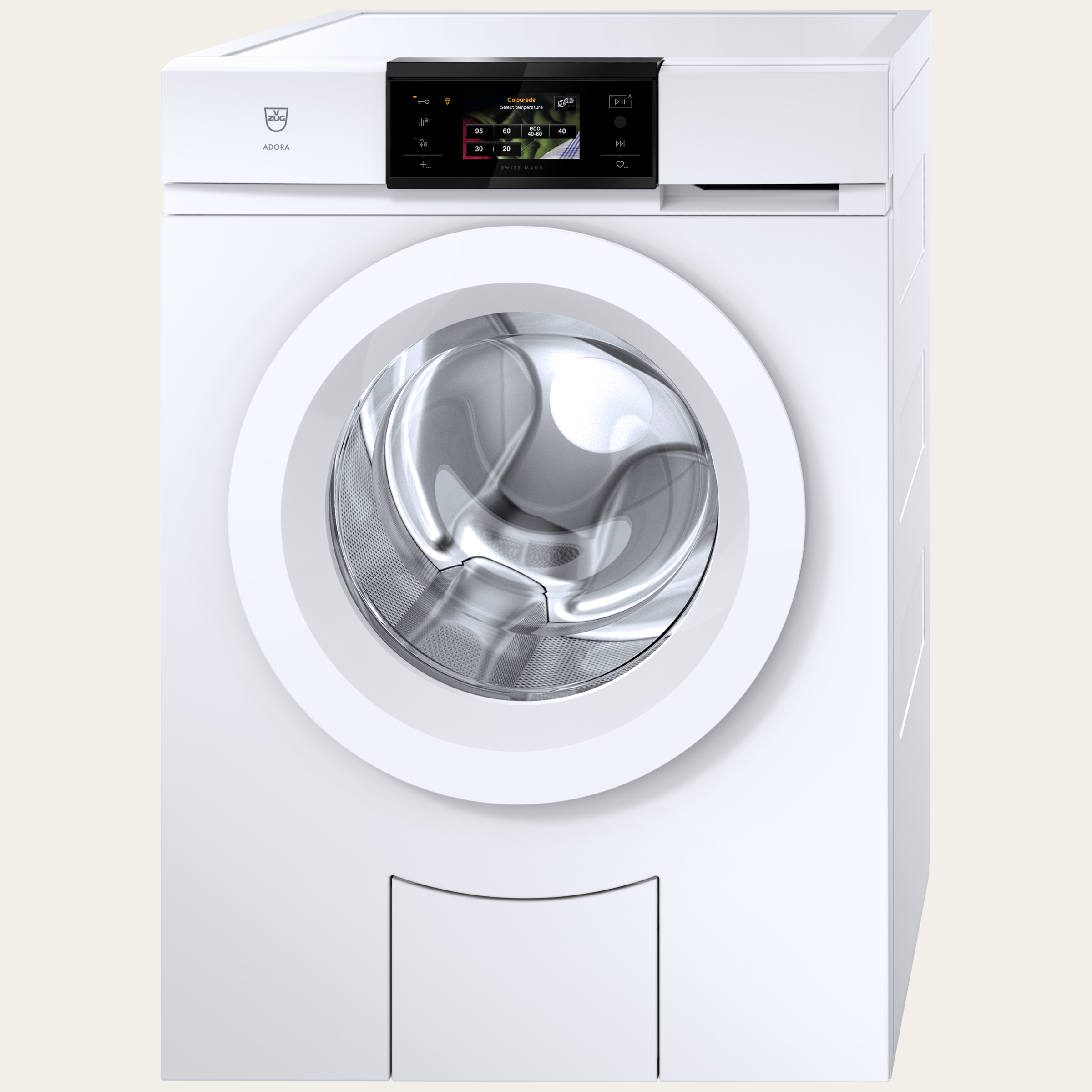 V-ZUG Washing machine AdoraWash V4000, Door hinge: Left, V-ZUG-Home, Door design: Stainless steel, OptiDos, Full-colour graphic display, Nominal capacity: 8 kg