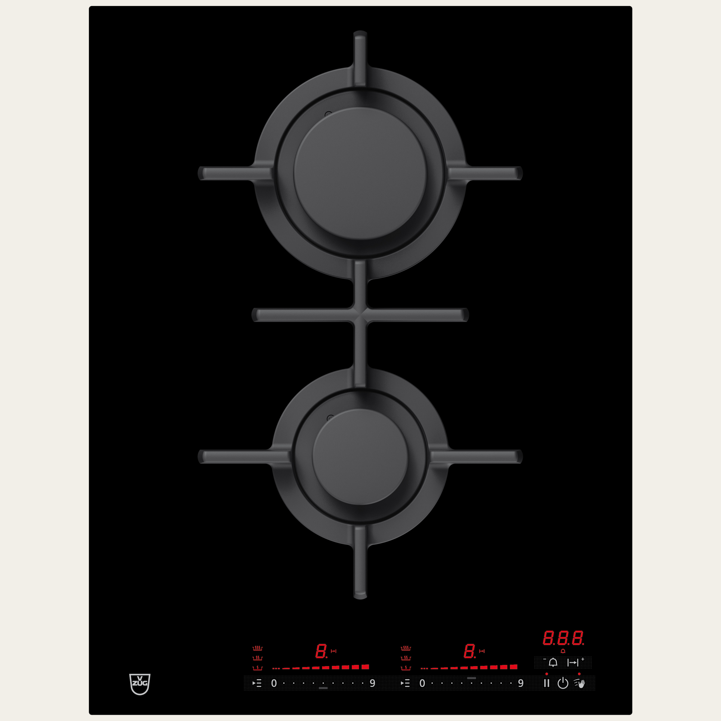 V-ZUG Kogeplade GAS421GS, Gas, Breddestandard: 40 cm, BlackDesign, DualDesign, Multi Slider/Direct Dial, Slider-betjening, Kogezoner: 2