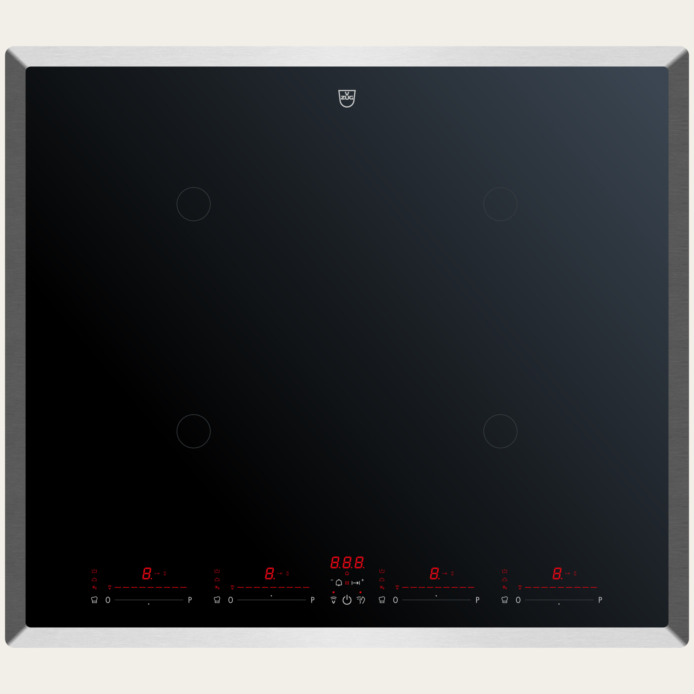 V-ZUG Kochfeld CookTop V4000 I604, Induktion, Breitennorm: 60 cm, BlackDesign, OptiGlass, Chromstahl-Rahmen, OptiLink, Multi-Slider/Direktwahl, Slider-Bedienung, Kochzonen: 4