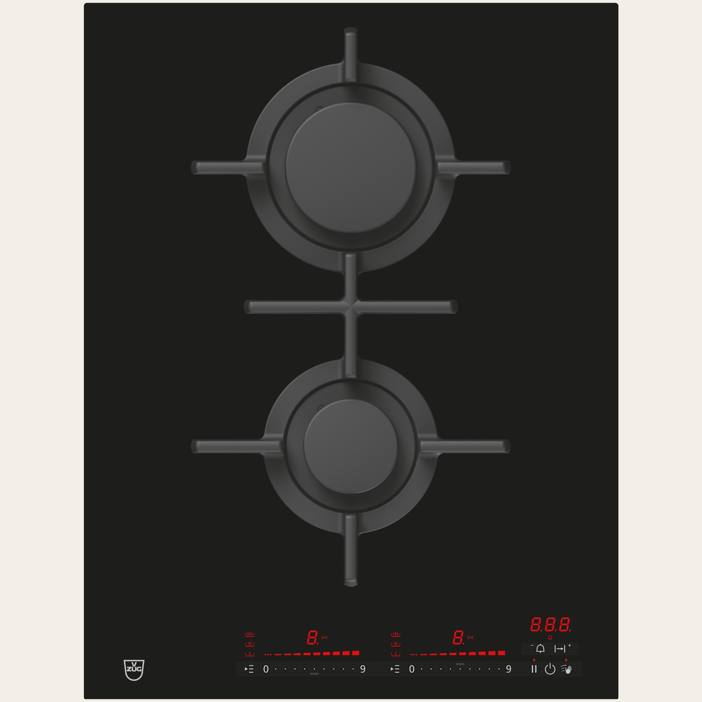 V-ZUG Hob GAS421GS, gas, Standard width: 40 cm, BlackDesign, DualDesign, Multi-Slider/direct selection, Slider control, Cooking zones: 2