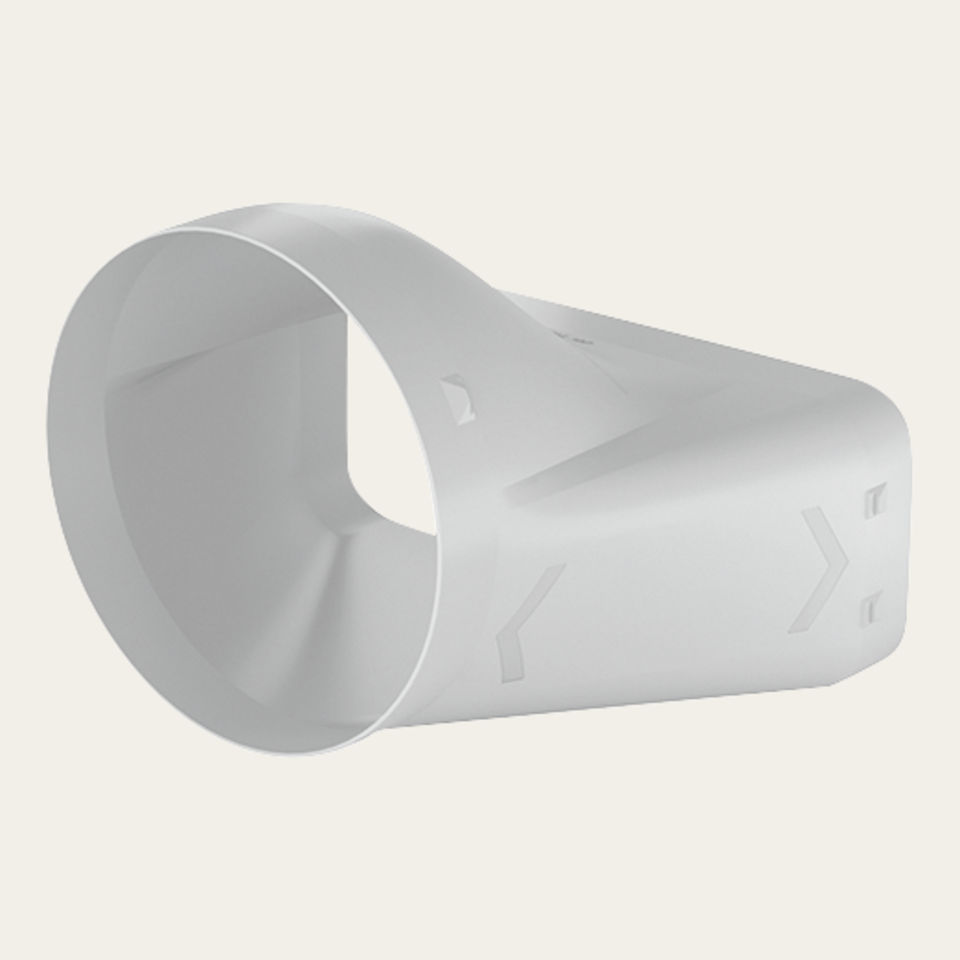 Prime pezzo di transizione da piatto a tondo, bocchettone ø 150 mm, lunghezza 165 mm