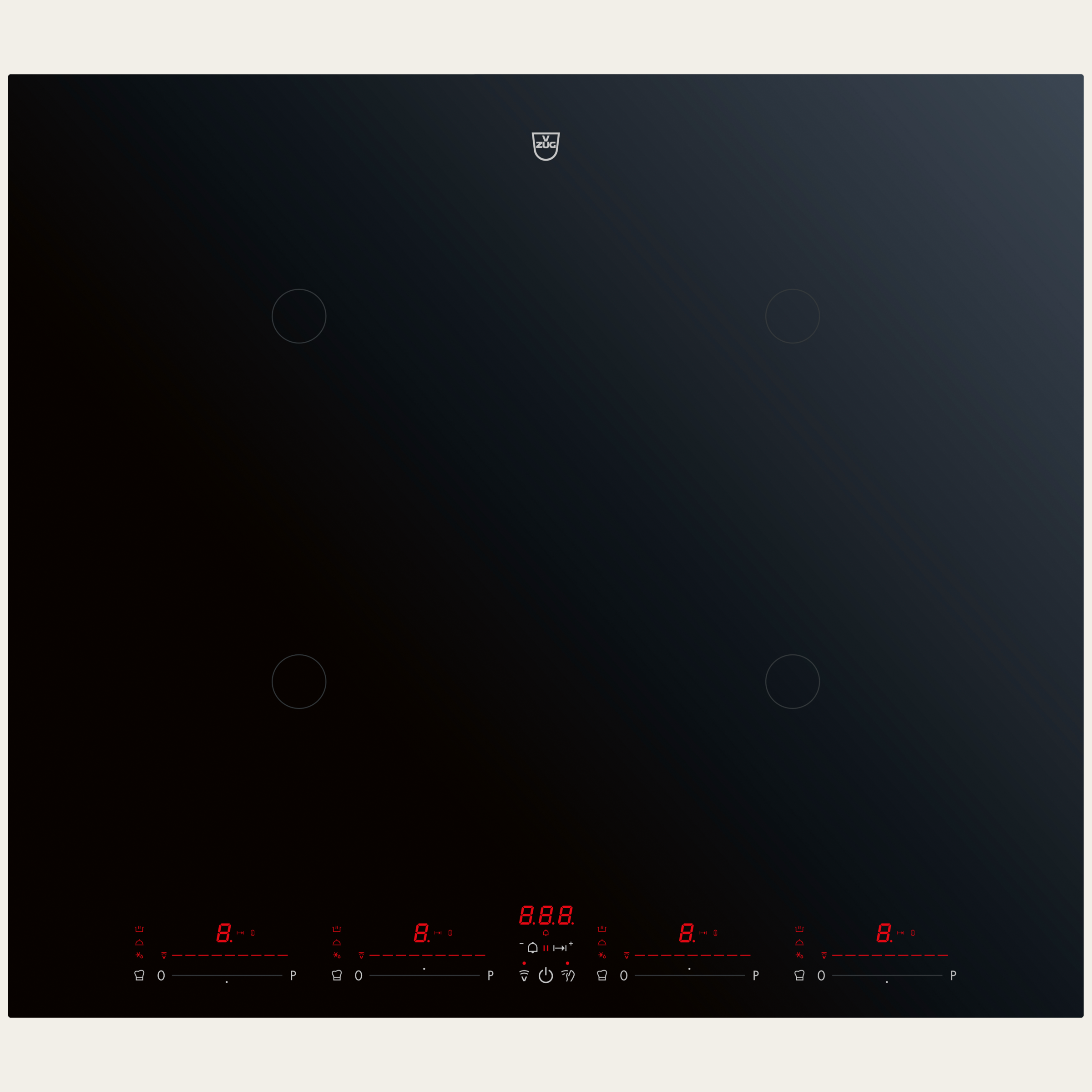 V-ZUG Hob CookTop V4000 I604, Induction, Standard width: 60 cm, BlackDesign, OptiGlass, DualDesign, OptiLink, Multi-Slider/direct selection, Slider control, Cooking zones: 4