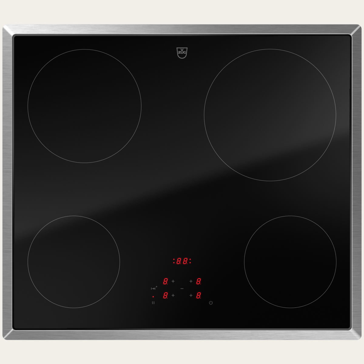 V-ZUG Hob CookTop V2000 A604, radiant heating element, Standard width: 60 cm, BlackDesign, Chrome frame, TouchControl, Cooking zones: 4