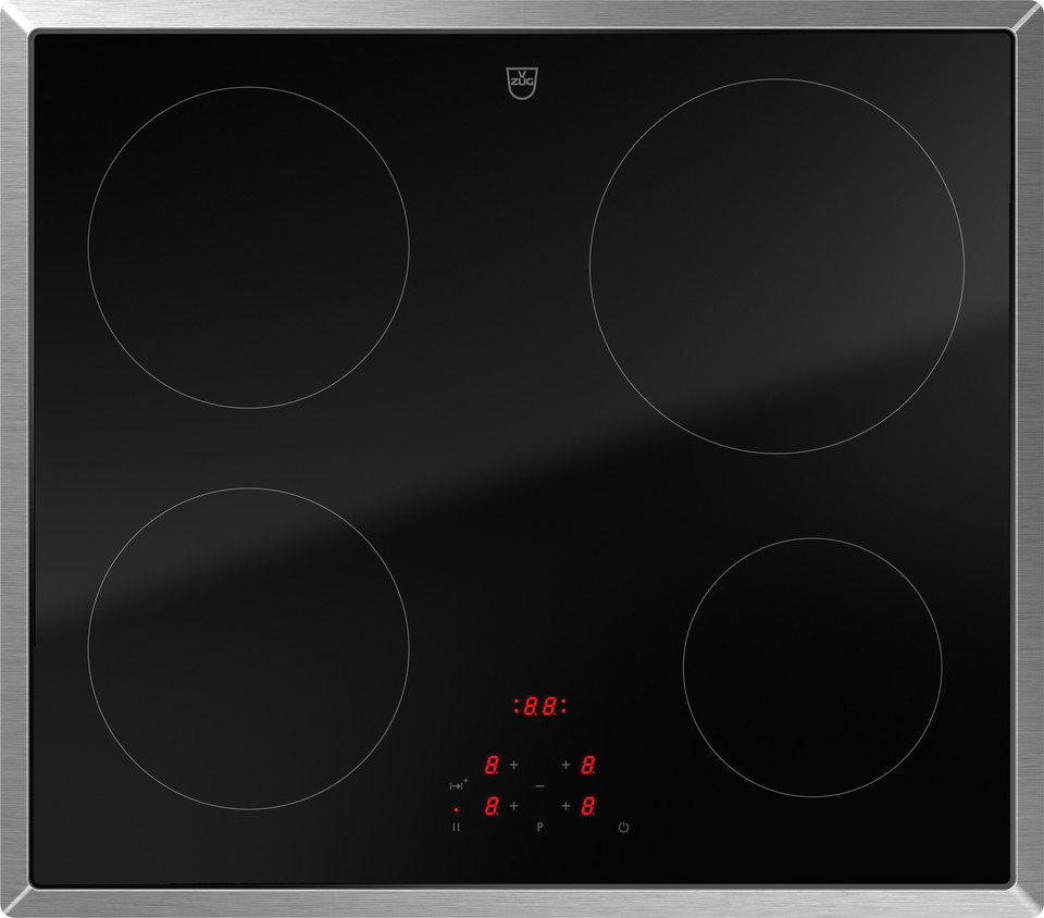 V-ZUG Kochfeld CookTop V2000 I604, Induktion, Breitennorm: 60 cm, BlackDesign, Chromstahl-Rahmen, TouchControl, Kochzonen: 4