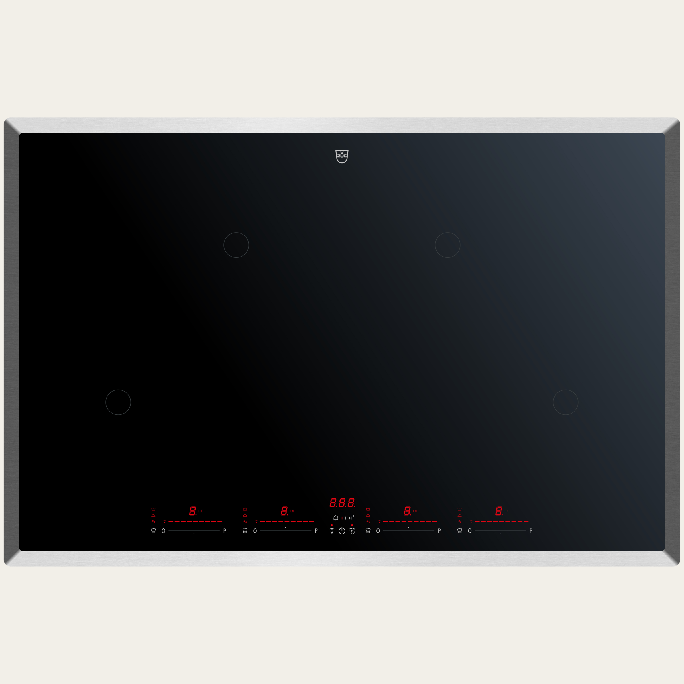 V-ZUG Kochfeld CookTop V4000 I804, Induktion, Breitennorm: 80 cm, BlackDesign, OptiGlass, Chromstahl-Rahmen, OptiLink, Multi-Slider/Direktwahl, Slider-Bedienung, Kochzonen: 4