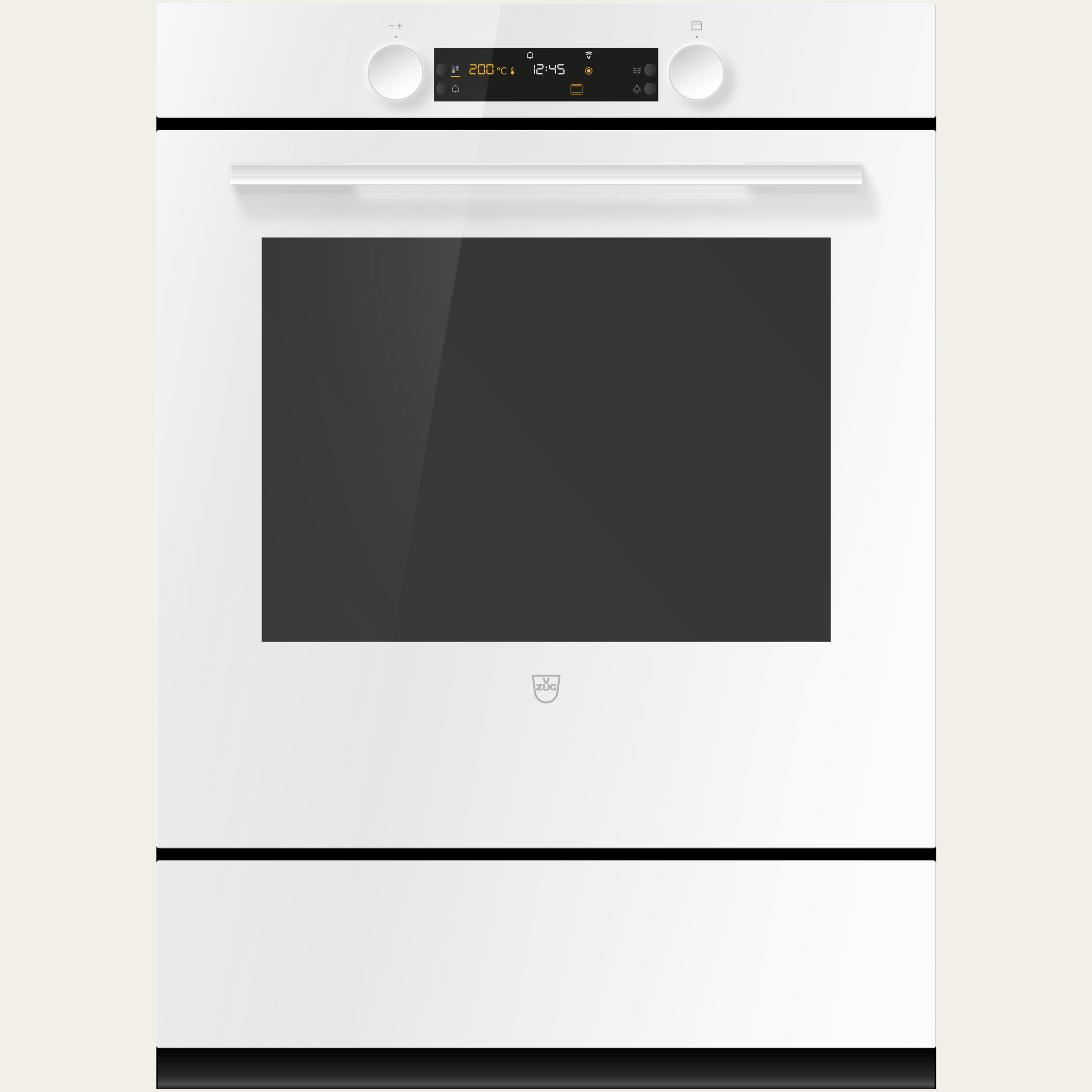 V-ZUG Backofen Combair V600 76C, Breitennorm: 55 cm, Höhennorm: 76.2 cm, Glas Weiss, Griff: Weiss, Drehschalter, V-ZUG-Home, Geräteschublade