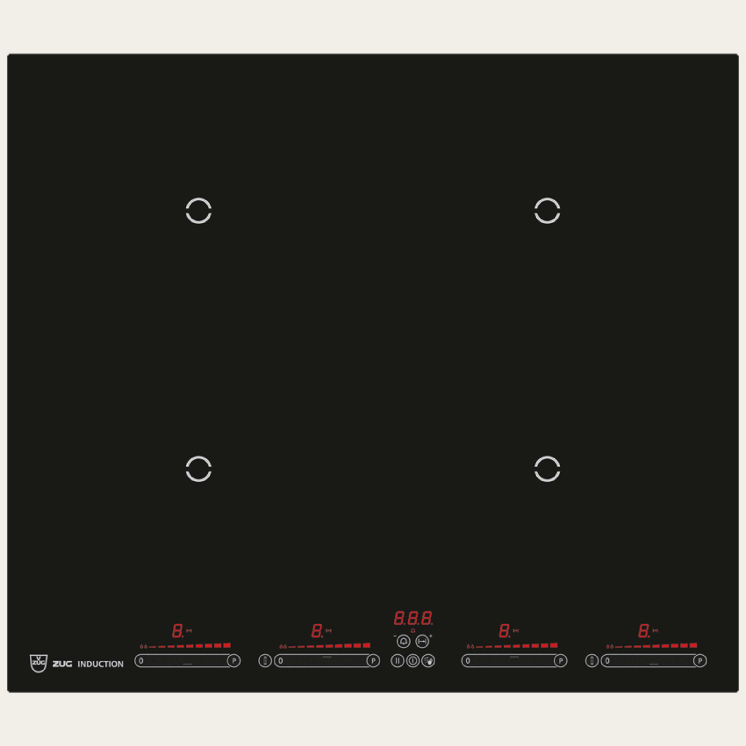 V-ZUG Kochfeld GK46TIMS, Induktion, Breitennorm: 60 cm, BlackDesign, Flächenbündig, Multi-Slider/Direktwahl, Slider-Bedienung, Kochzonen: 4