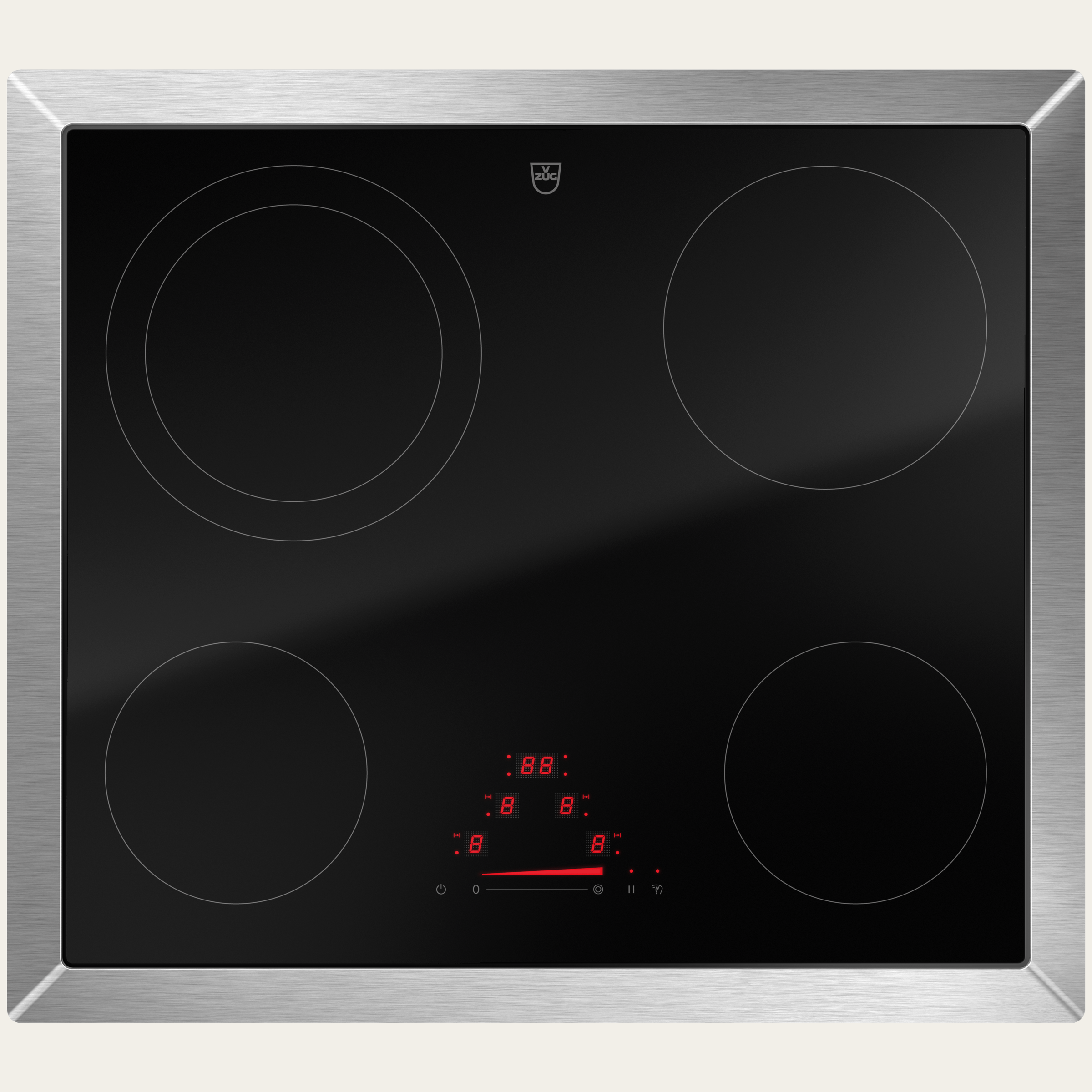 V-ZUG Kochfeld CookTop V4000 A604, Strahlungsheizkörper, Breitennorm: 60 cm, BlackDesign, Übermassrahmen, Einfach-Slider, Slider-Bedienung, Kochzonen: 4