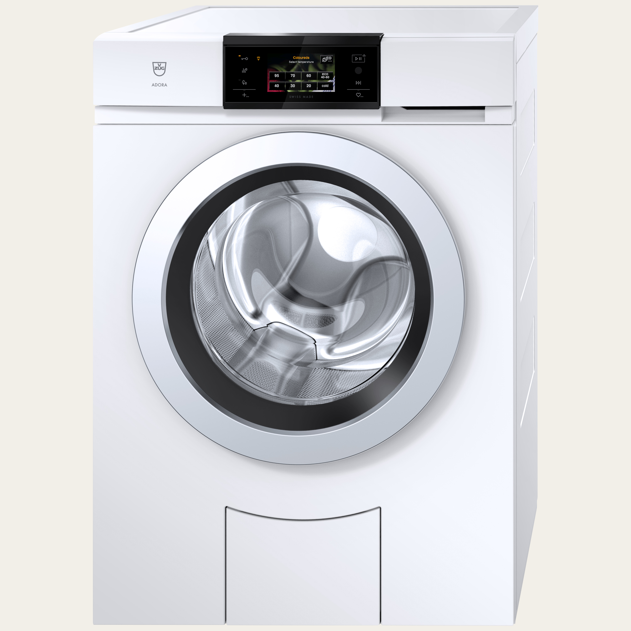 V-ZUG Washing machine AdoraWash V6000, Door hinge: Left, V-ZUG-Home, Door design: Stainless steel, Full-colour graphic display, touchscreen, Nominal capacity:8 kg