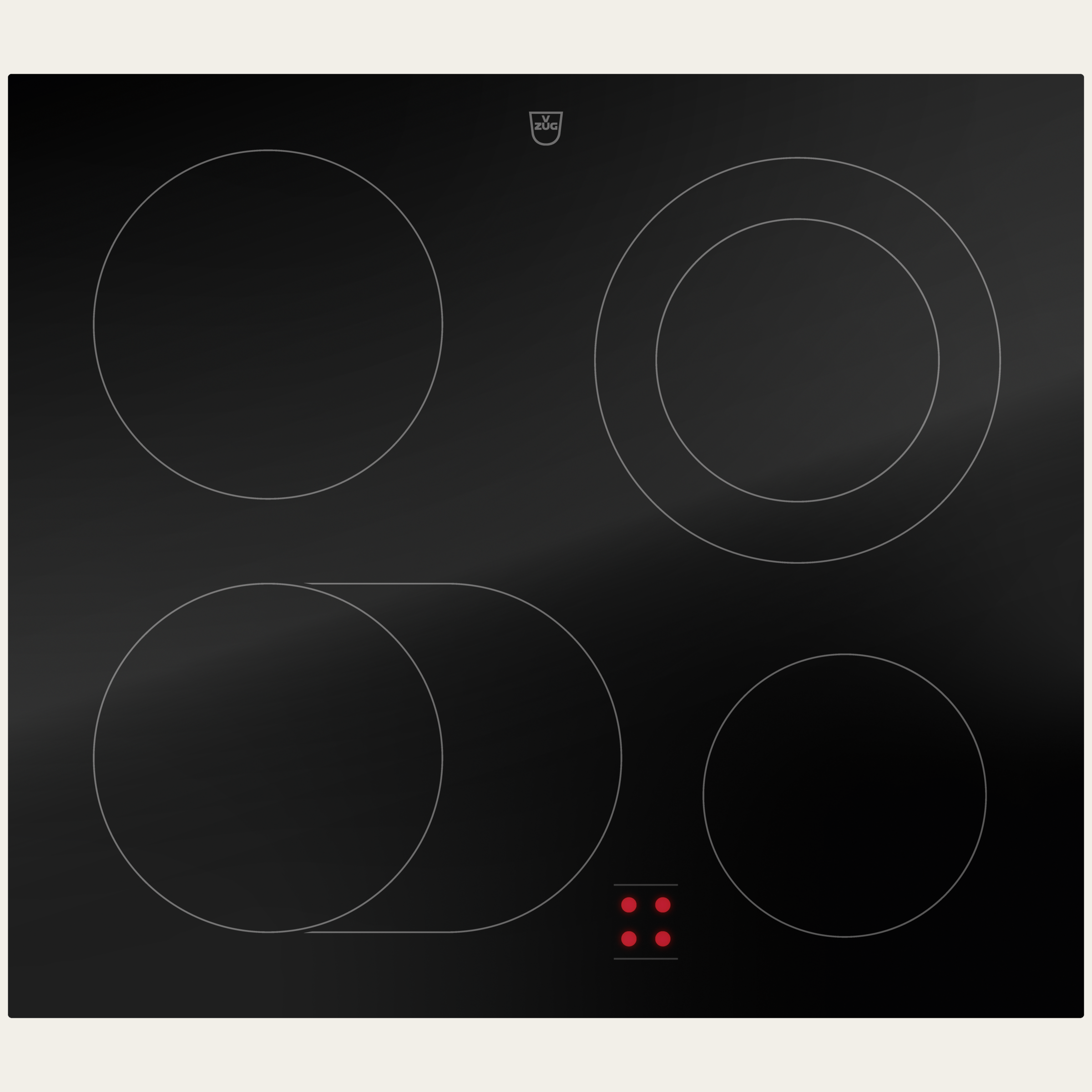 V-ZUG Hob CookTop V400 E604B, radiant heating element, Standard width: 60 cm, BlackDesign, DualDesign, External operation via cooker / Dial, Cooking zones: 4