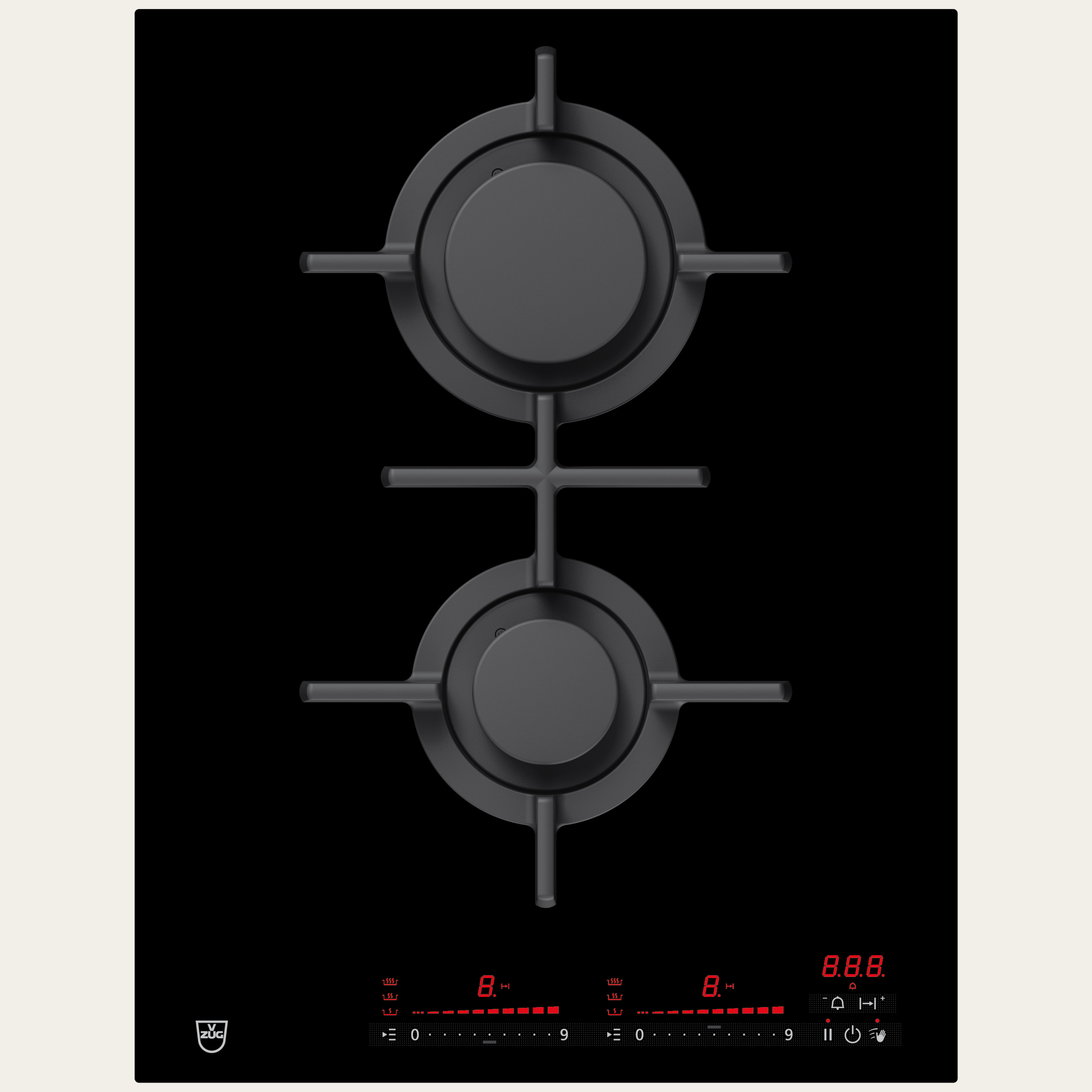 V-ZUG Hob GAS421GS, gas, Standard width: 40 cm, BlackDesign, DualDesign, Multi-Slider/direct selection, Slider control, Cooking zones: 2