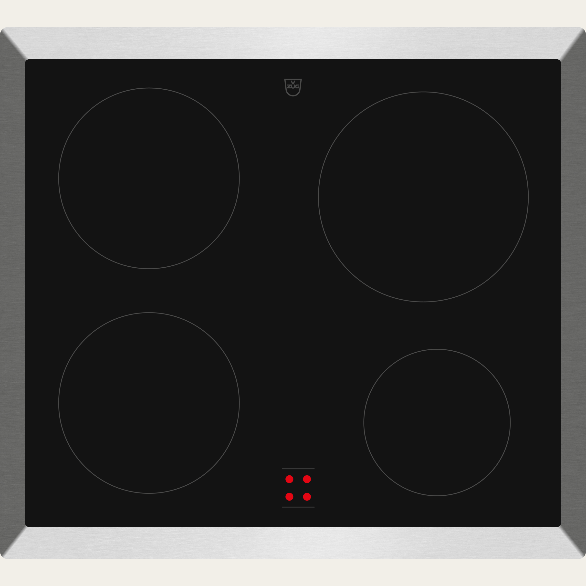 V-ZUG Kochfeld CookTop V400 E604, Strahlungsheizkörper, Breitennorm: 60 cm, BlackDesign, Übermassrahmen, Externe Bedienung über Herd, Kochzonen: 4